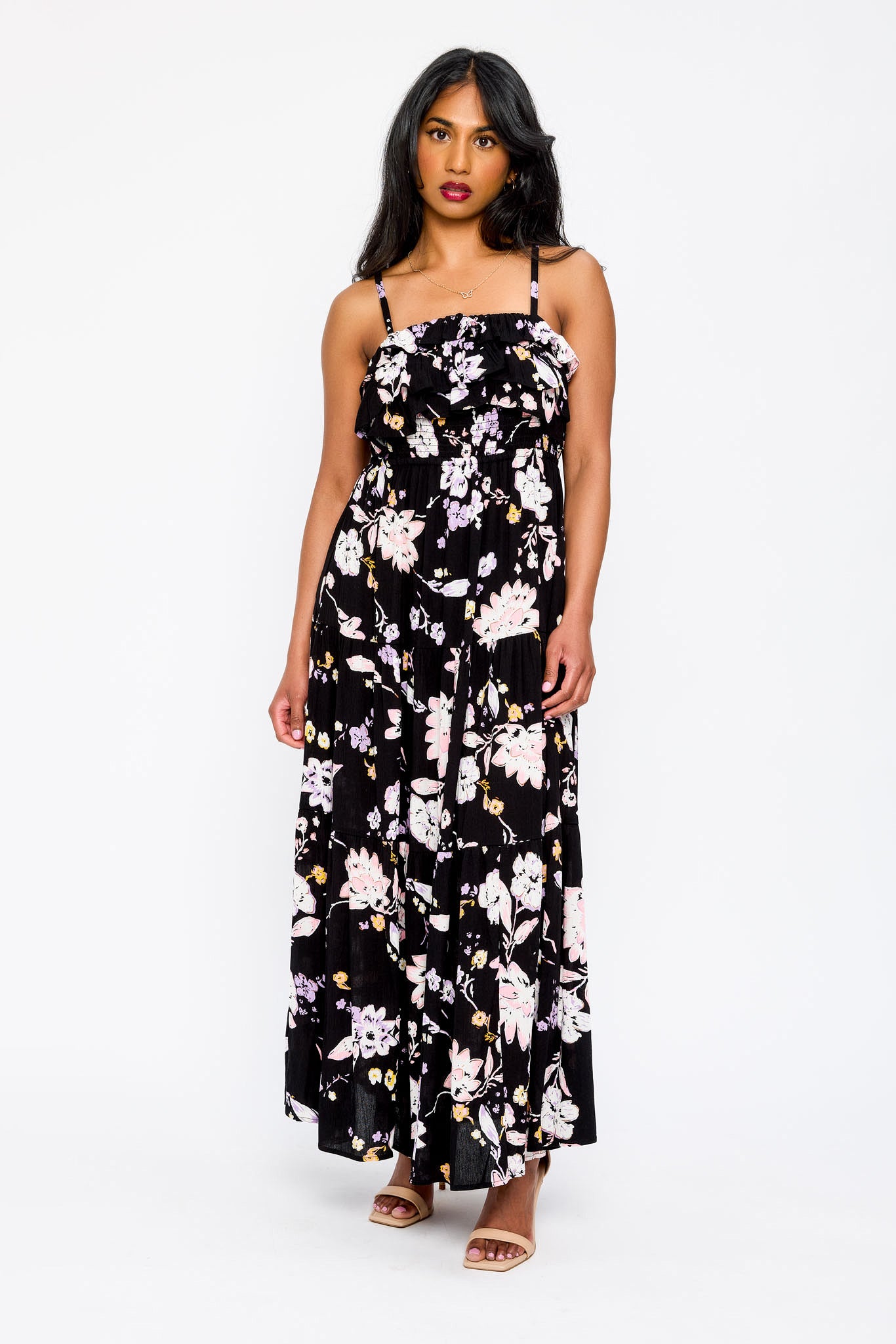 Floral Spaghetti Strap Tiered Maxi Dress