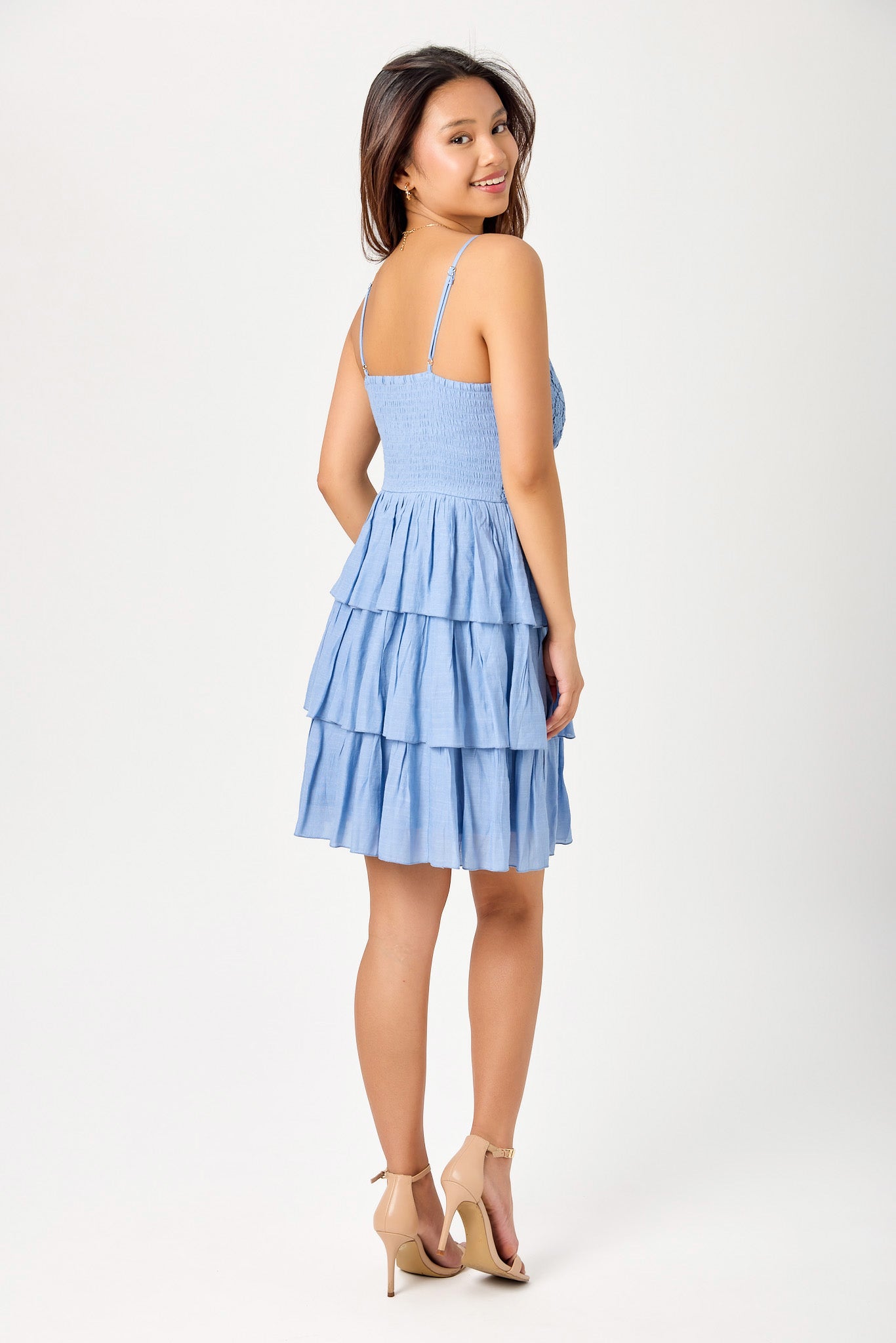 Gauze Spaghetti-Strap V-Neck Dress with Crochet Bodice and Tiered Laye Eclipse Gauze Spaghetti-Strap V-Neck Dress with Crochet Bodice and Tiered Laye Eclipse