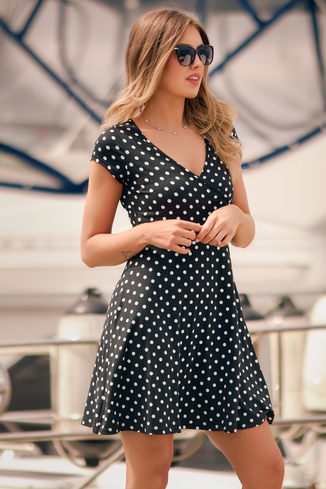 lady in polka dot dress Brushed Crossover Cap Sleeve Size:42 EU/ 9 US Rihoas Mock Neck Cap Drop: CW19 2025