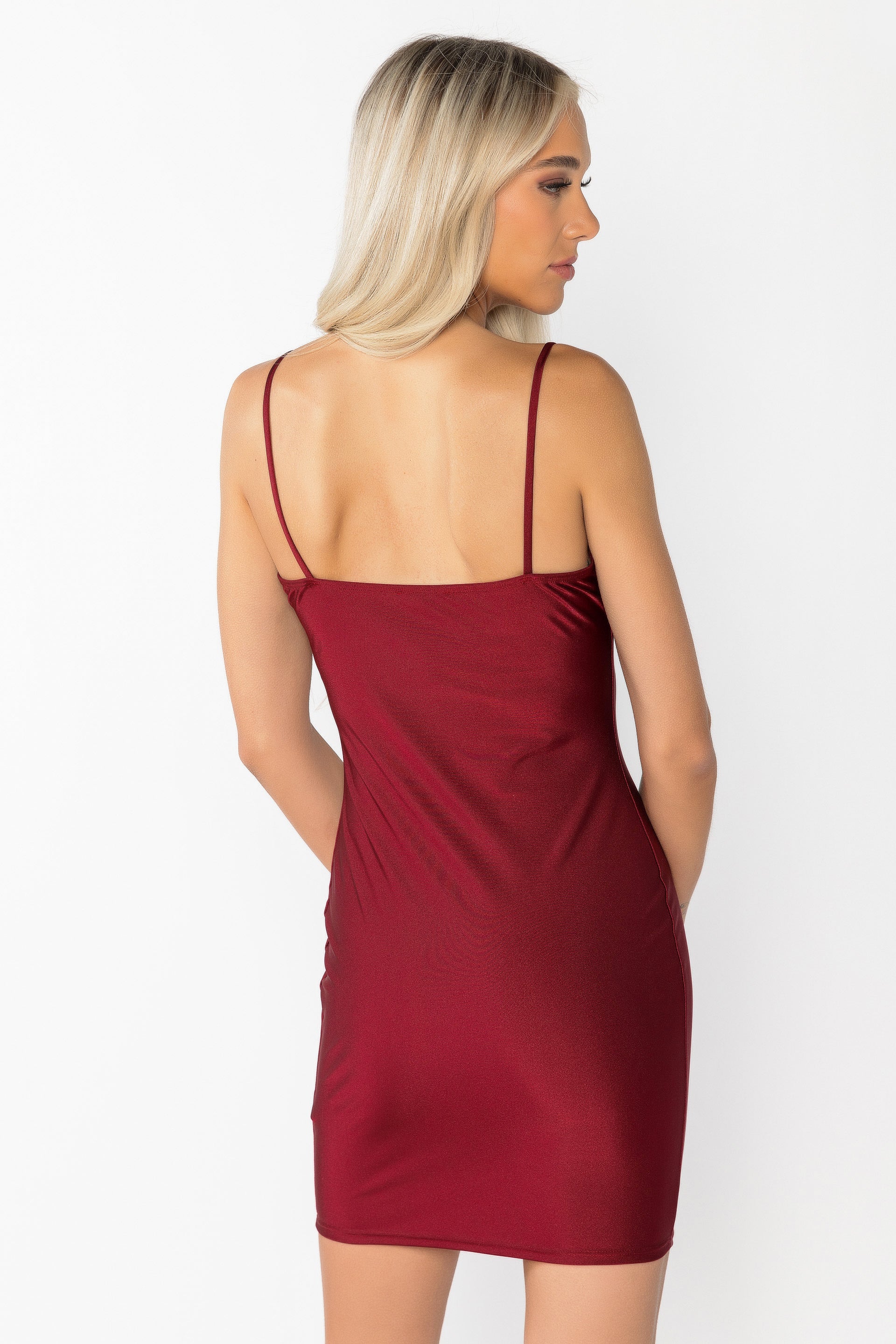 Stretch Satin Drape Neck Dress
