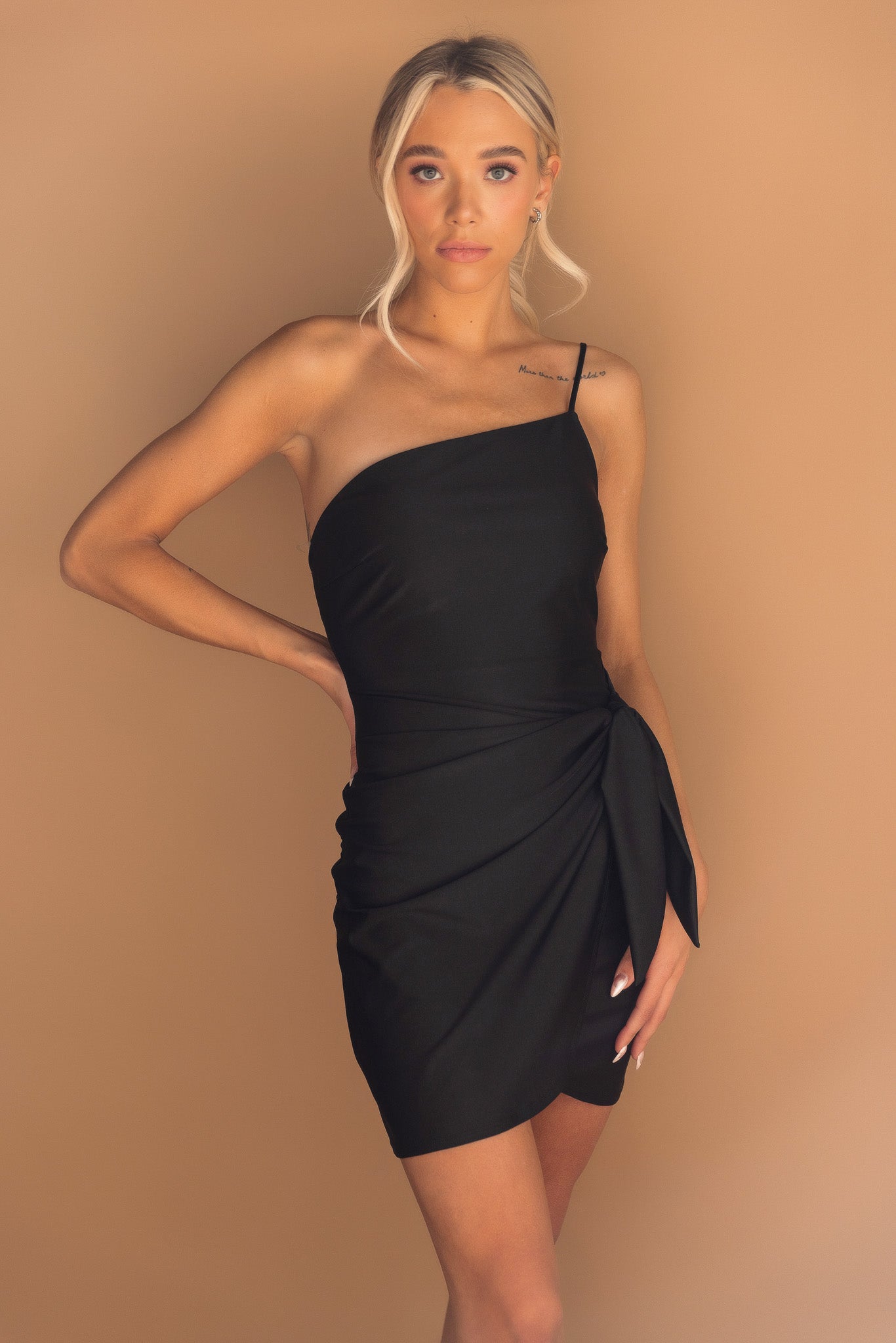 Satin Stretch 1-Shoulder Wrap Dress