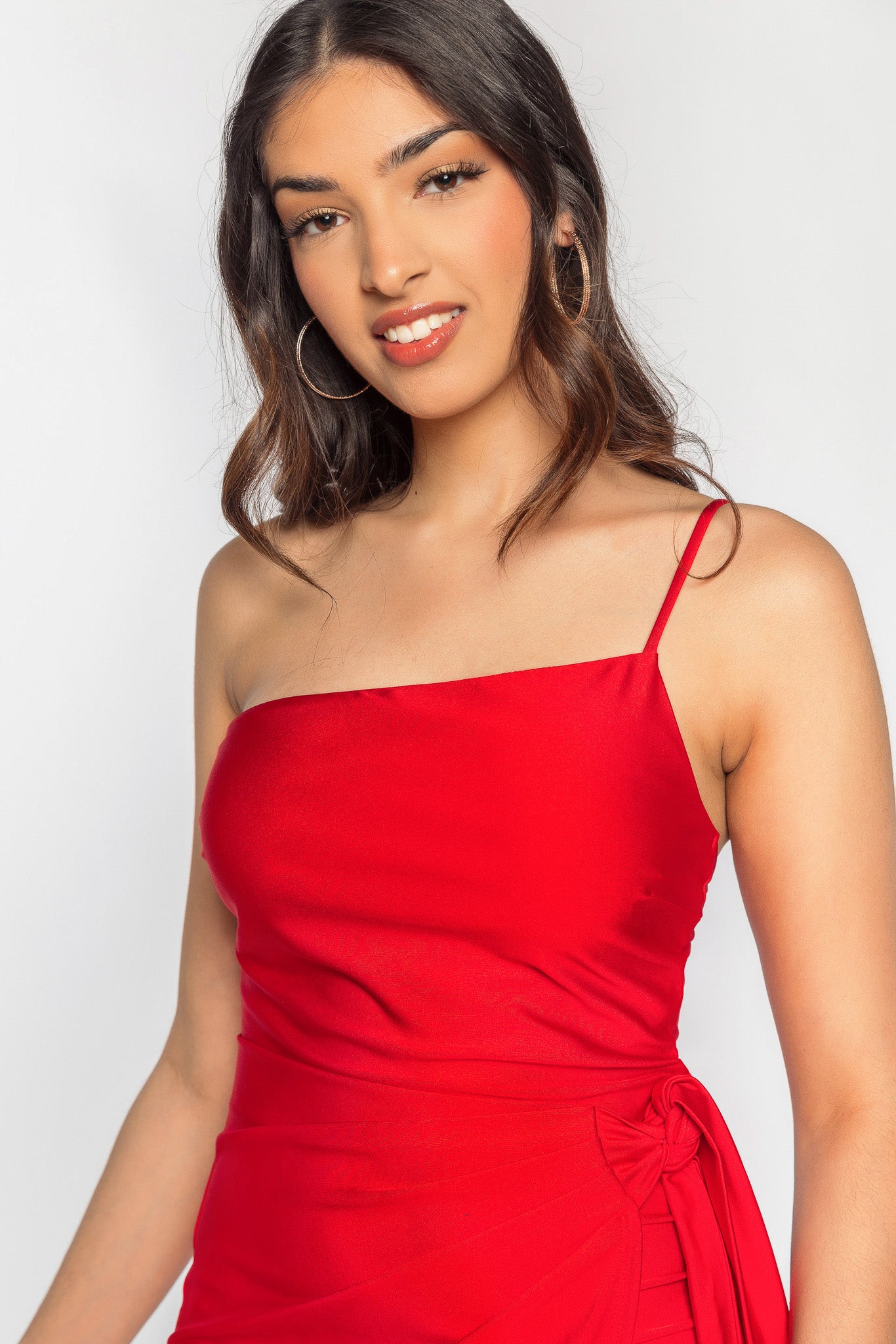 Satin Stretch 1-Shoulder Wrap Dress