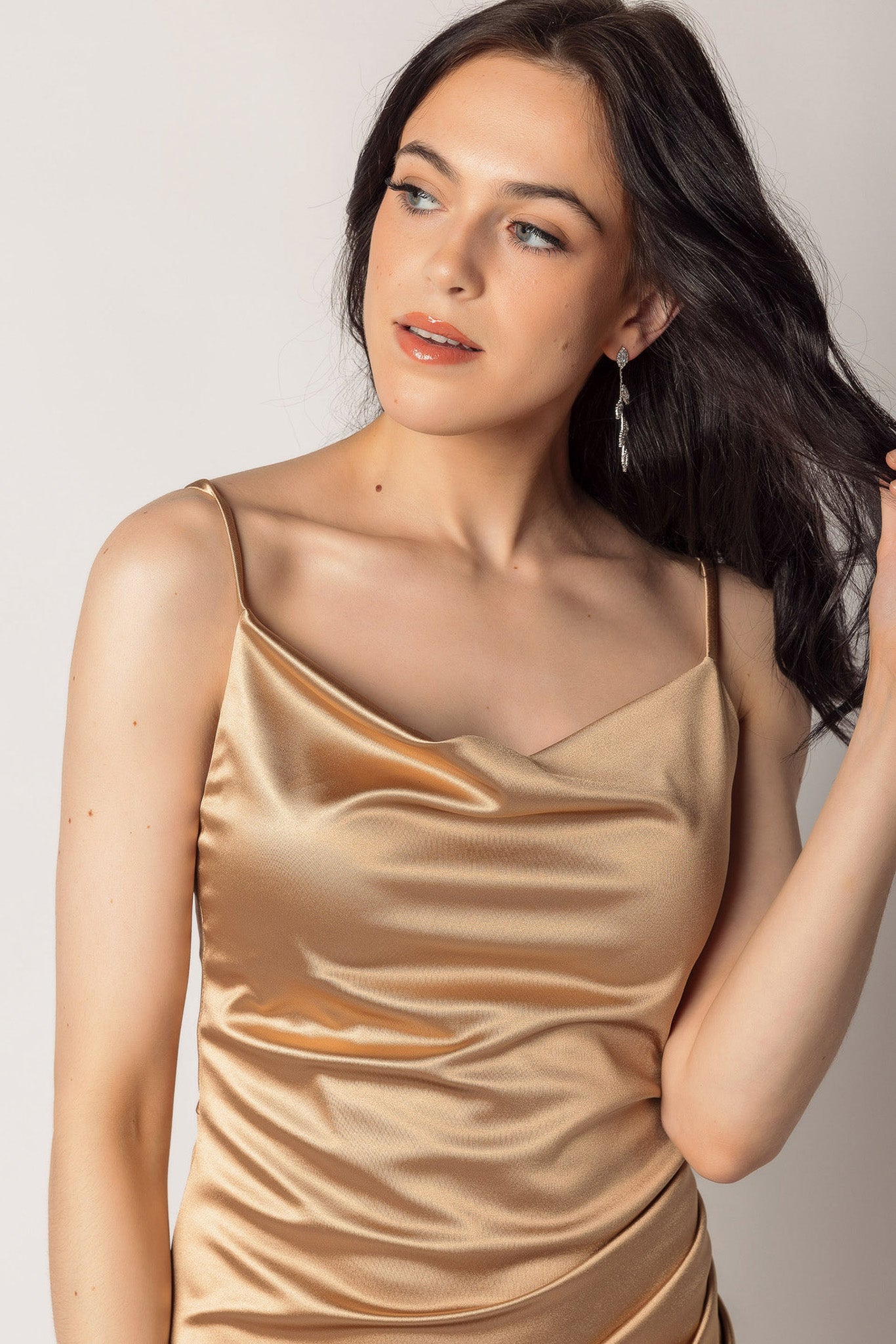 Stretch Satin Crossover Midi Dress