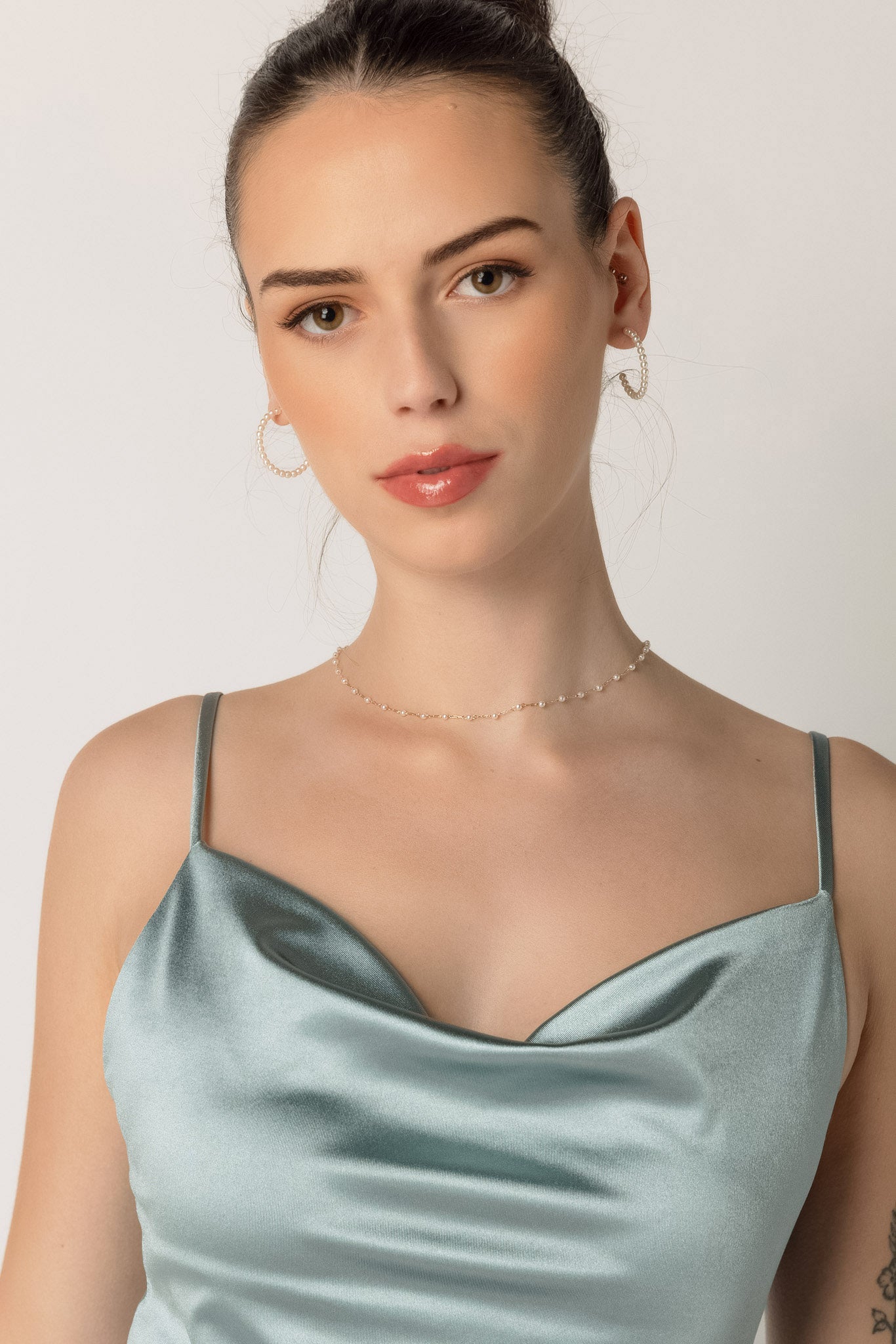 Stretch Satin Crossover Midi Dress