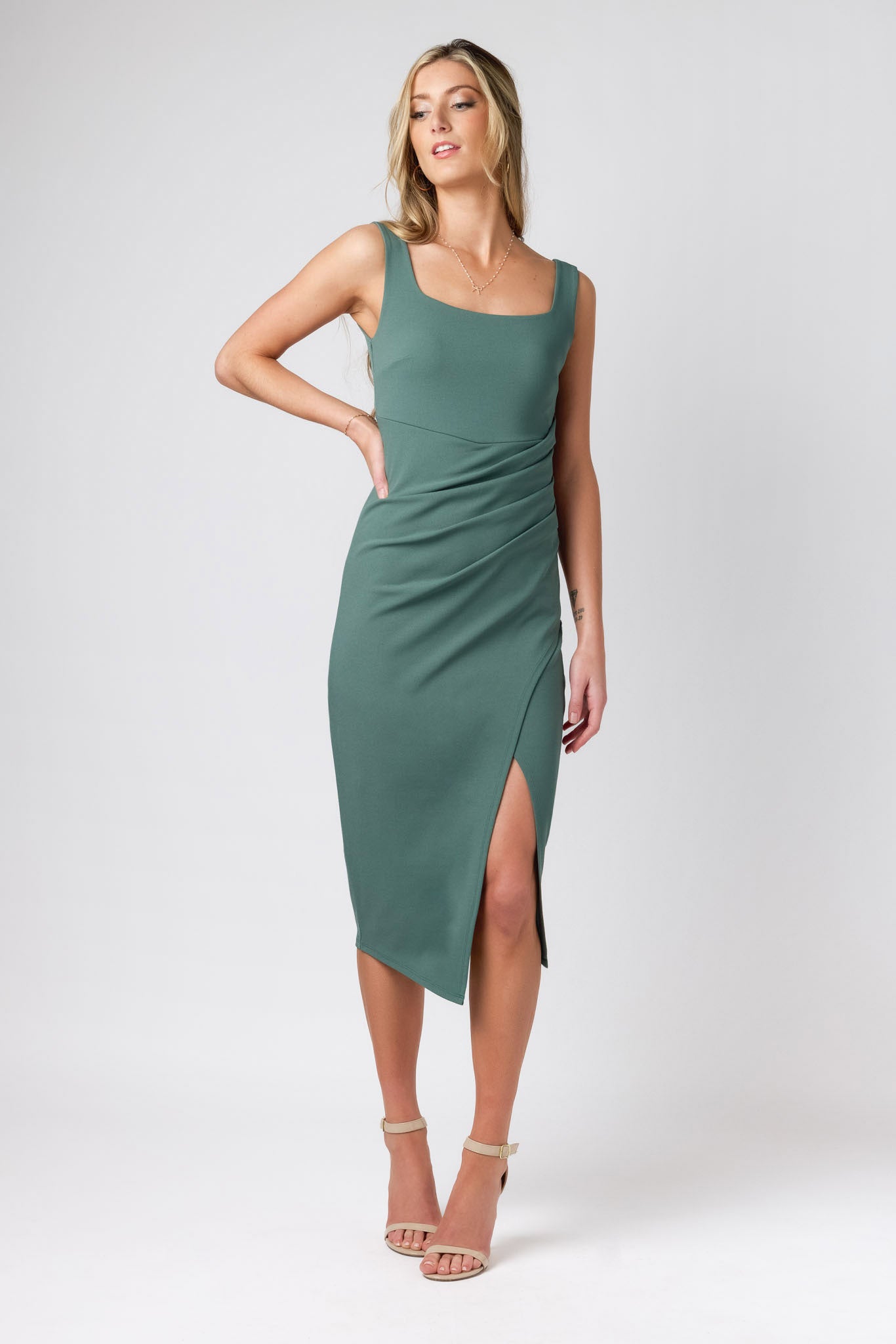 Square Neck Midi Dress with Side Slit