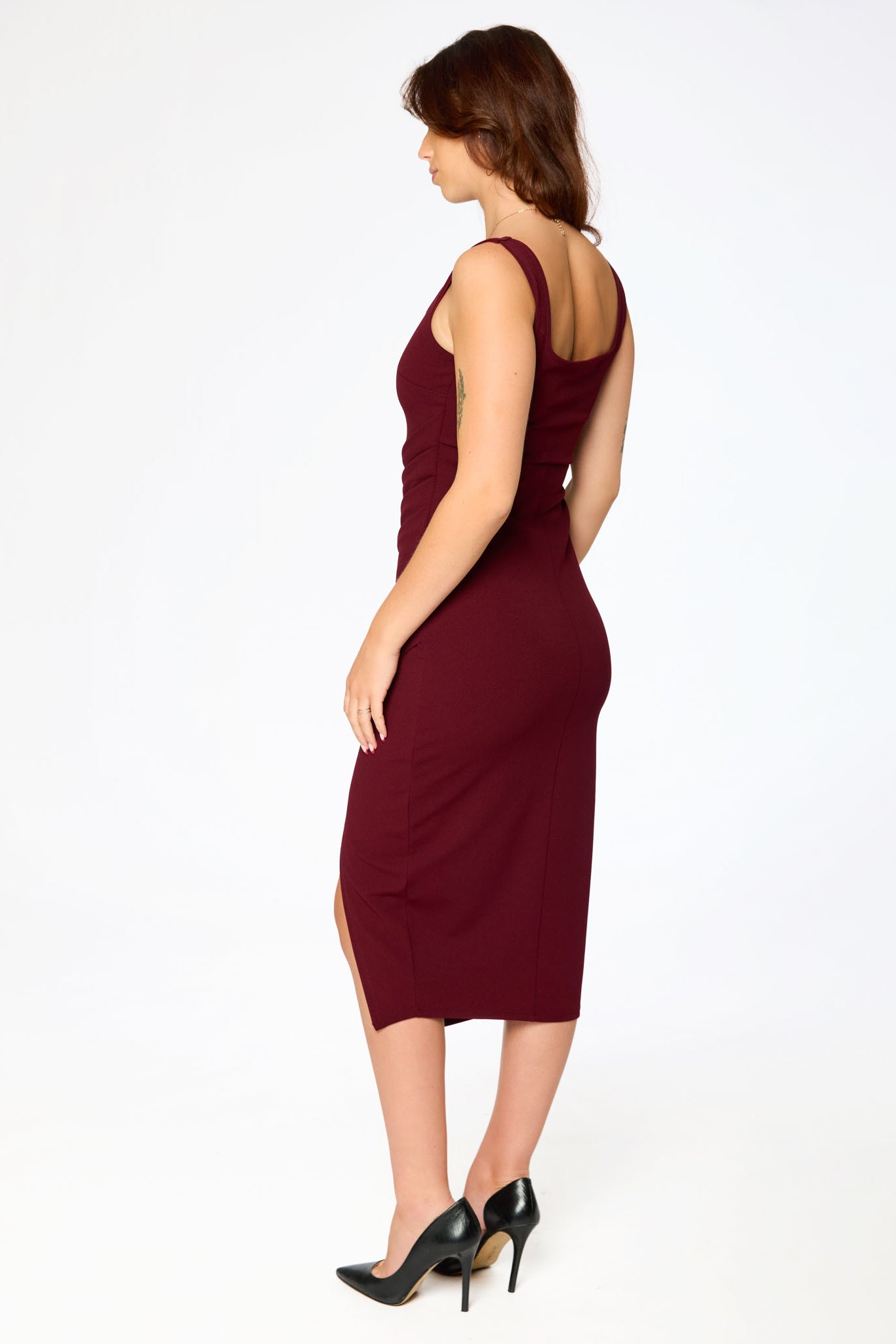 Square Neck Midi Dress with Side Slit
