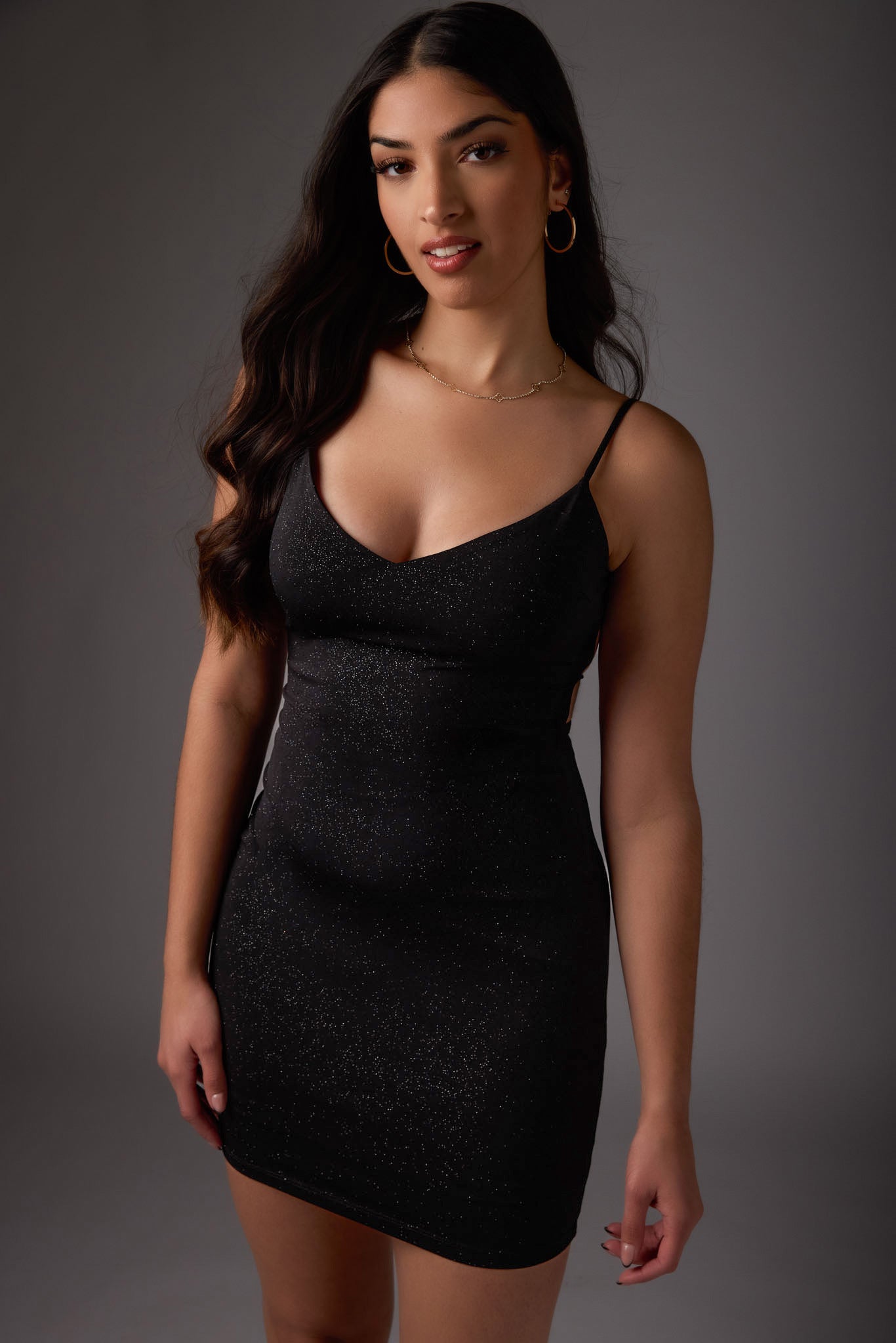 Glitter Spaghetti Strap Mini Dress with Open Back