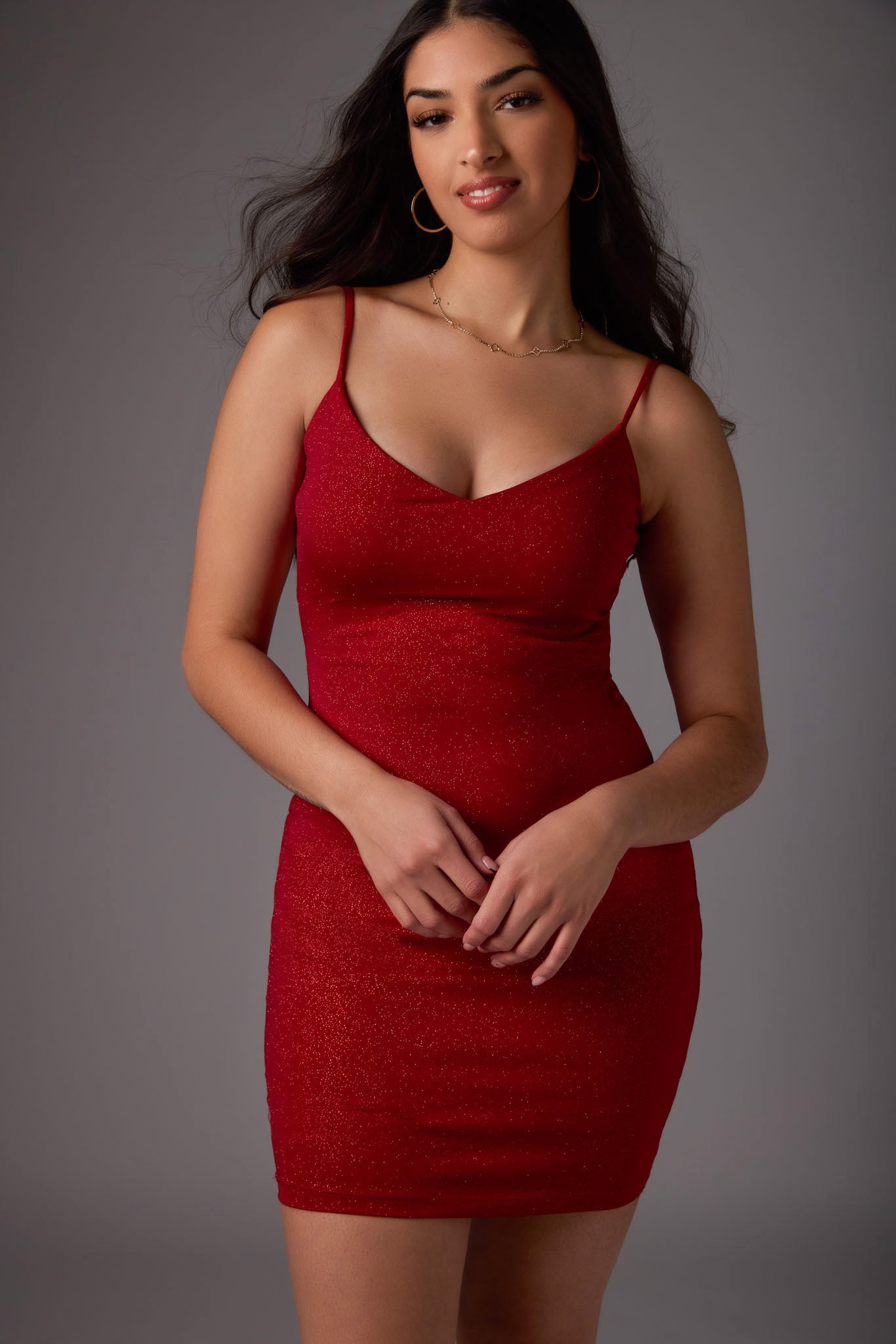 Glitter Spaghetti Strap Mini Dress with Open Back