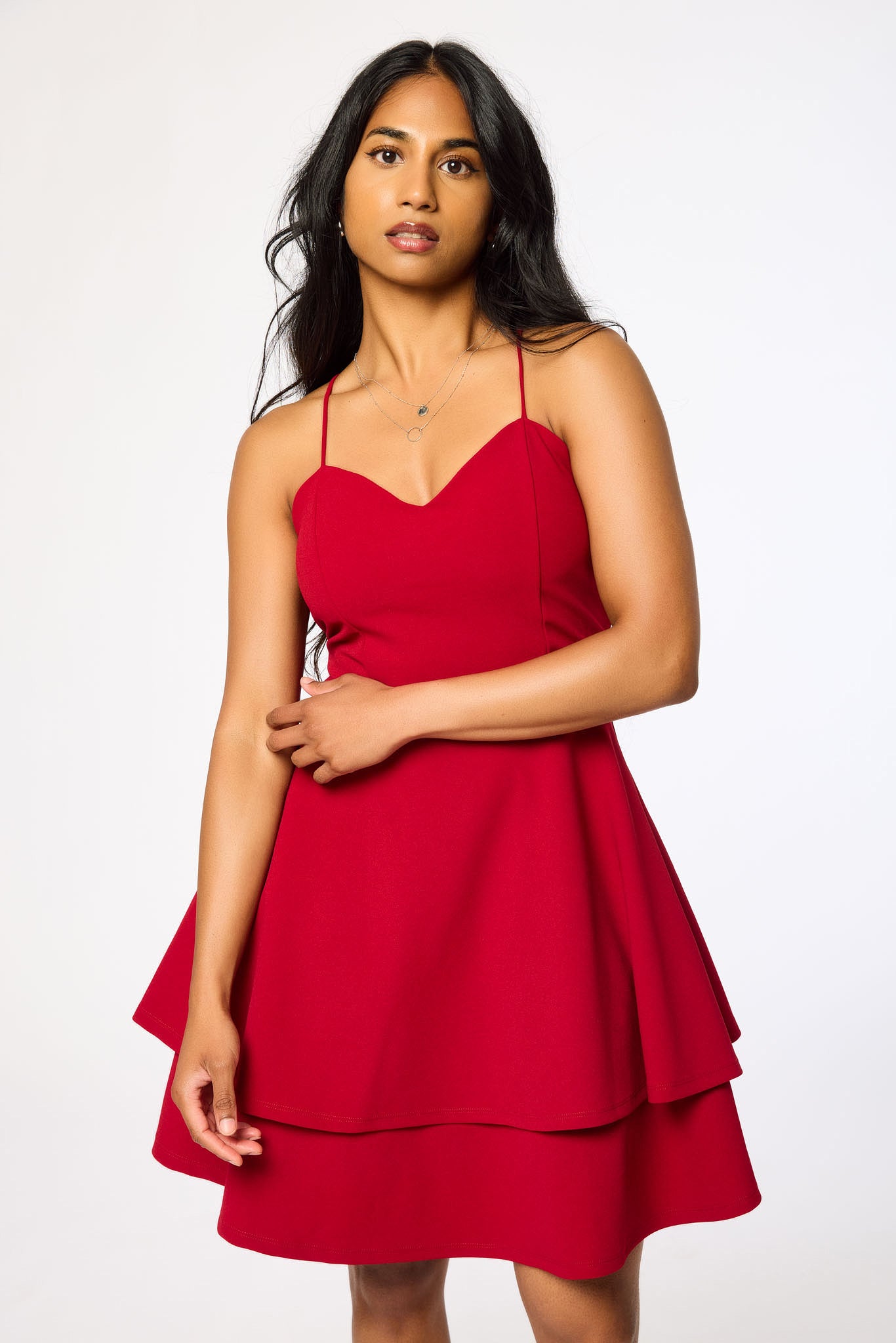 Stretch Crepe Double Hem Lace-Up Skater Dress – Eclipse