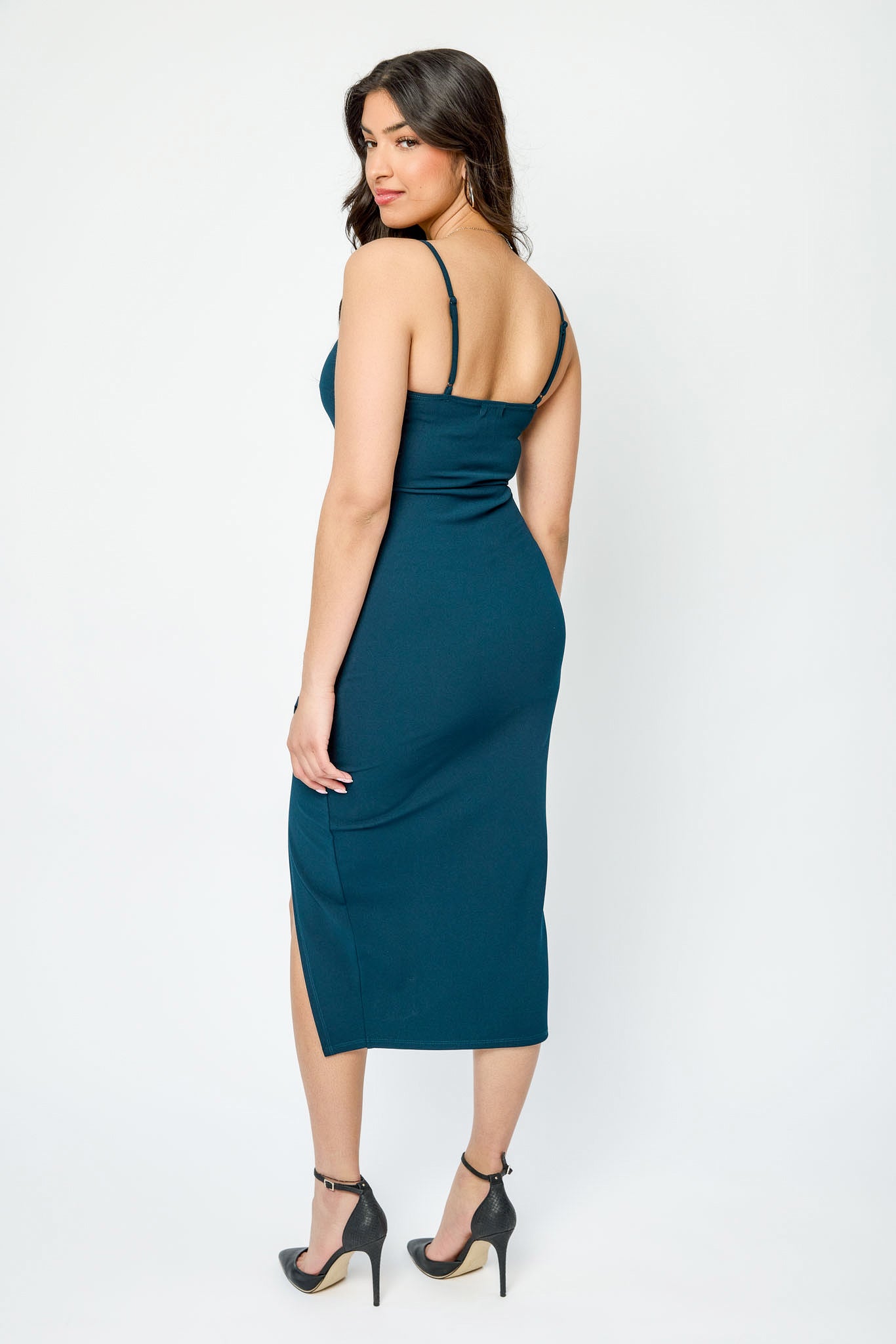 Ruffled V-Neck Midi Dress