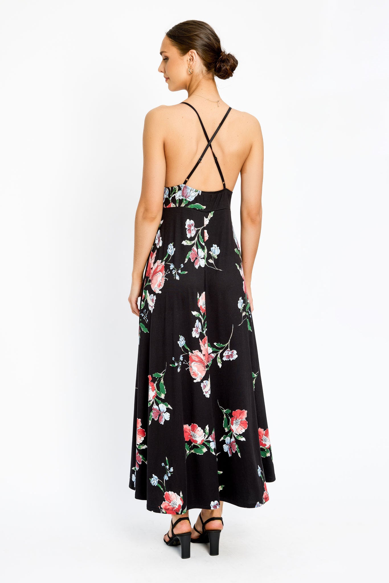 Floral Maxi Dress with Side Slits and Shorts