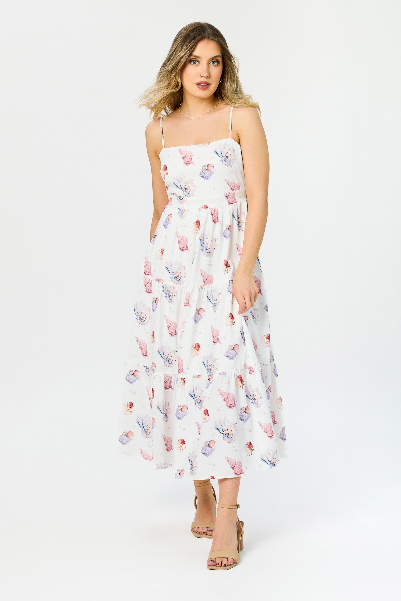 Shell Print Airflow Spaghetti-Strap Midi Dress Eclipse Shell Print Airflow Spaghetti-Strap Midi Dress Eclipse