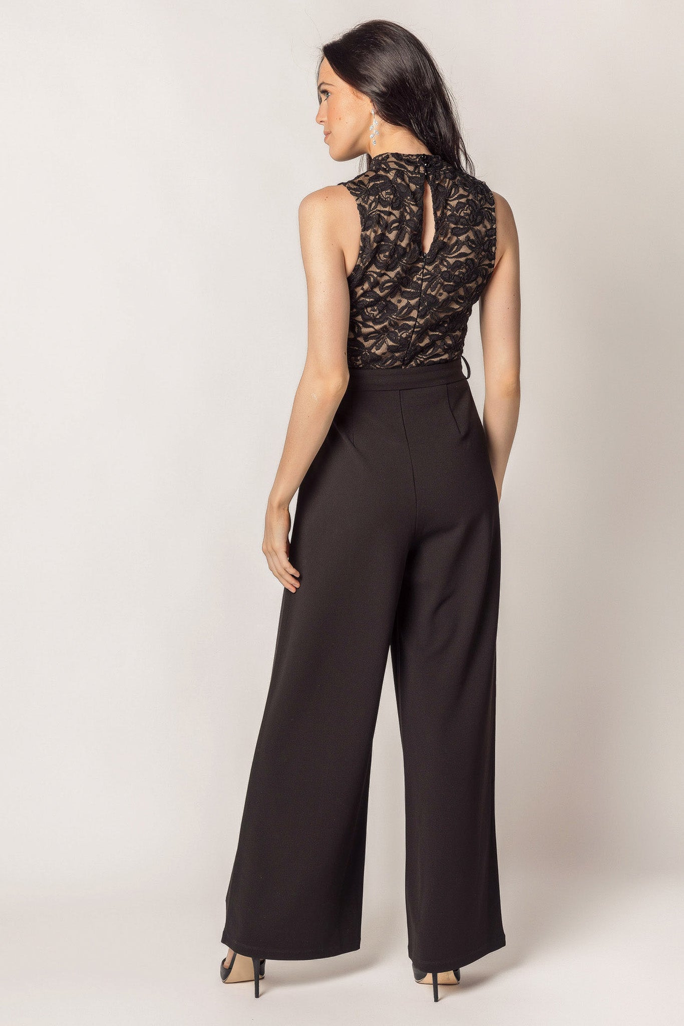 Sleeveless Lace Jumpsuit with Tie-Belt