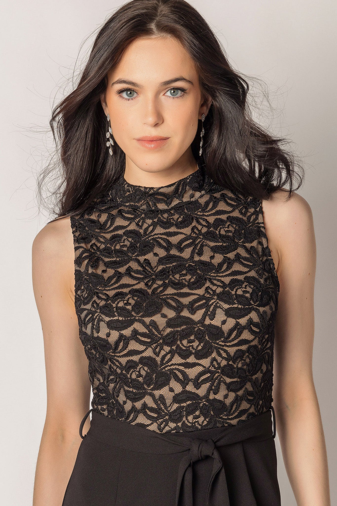 Sleeveless Lace Jumpsuit with Tie-Belt