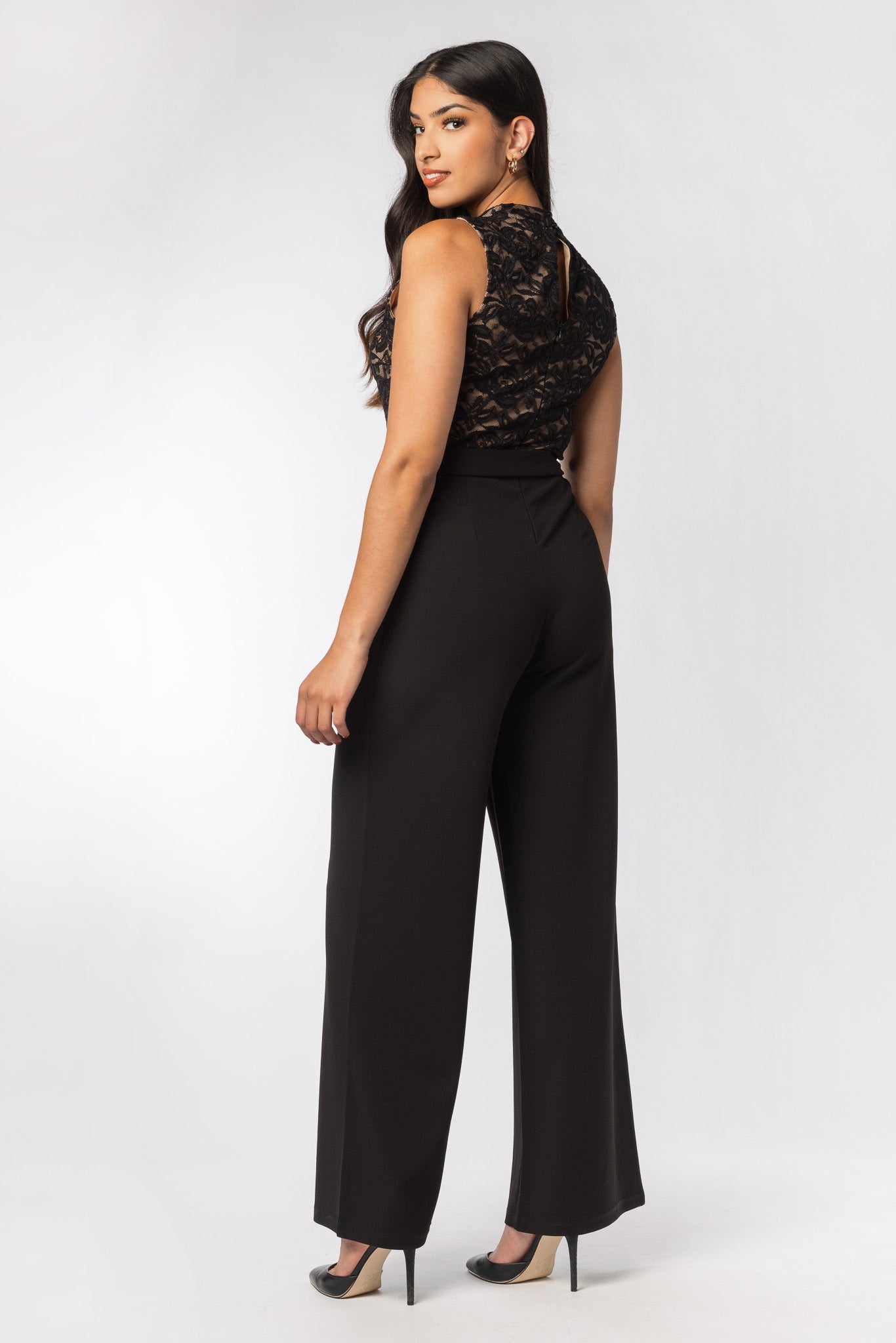 Mockneck Sleeveless Jumpsuit with Tie-Belt