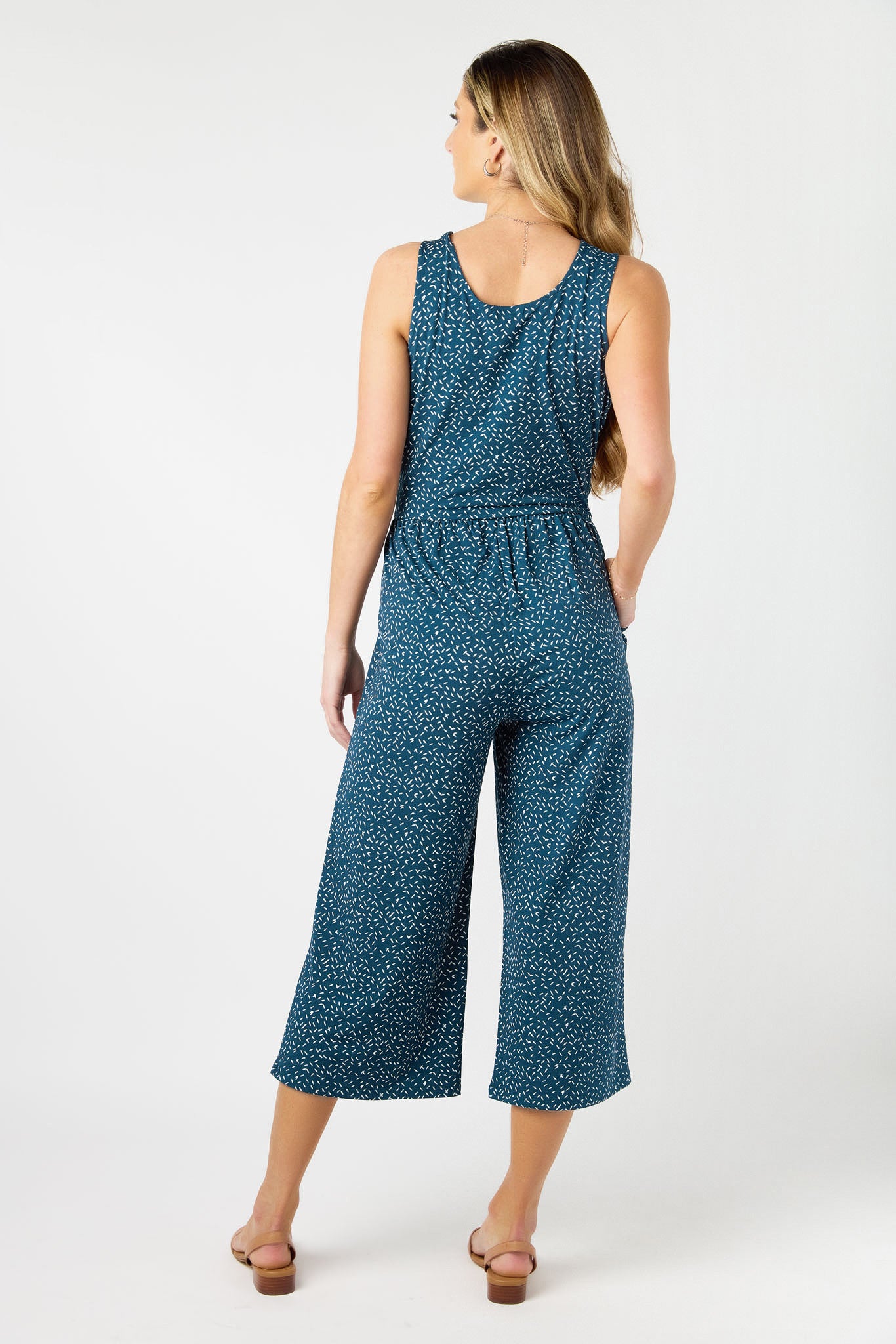 Abstract Knit Crepe Sleeveless Culotte Jumpsuit