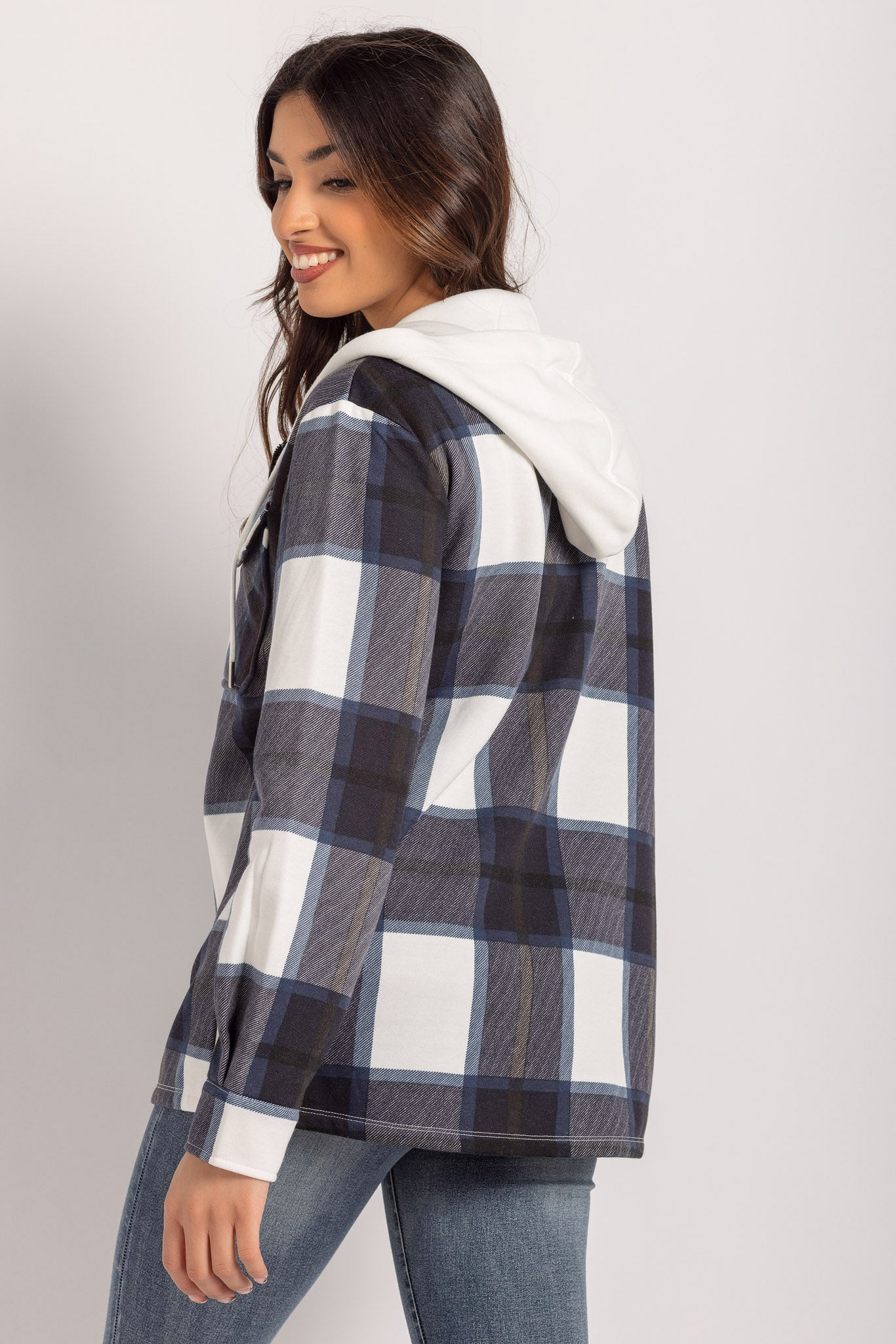 Chemise en flanelle avec fermeture éclair et capuchon