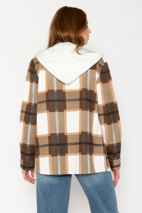 Plaid Fleece Zip-Front Hooded Shirt