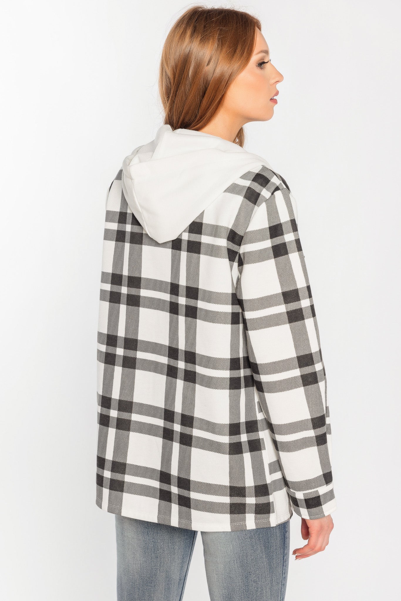 Plaid Fleece Zip-Up Hooded Shirt