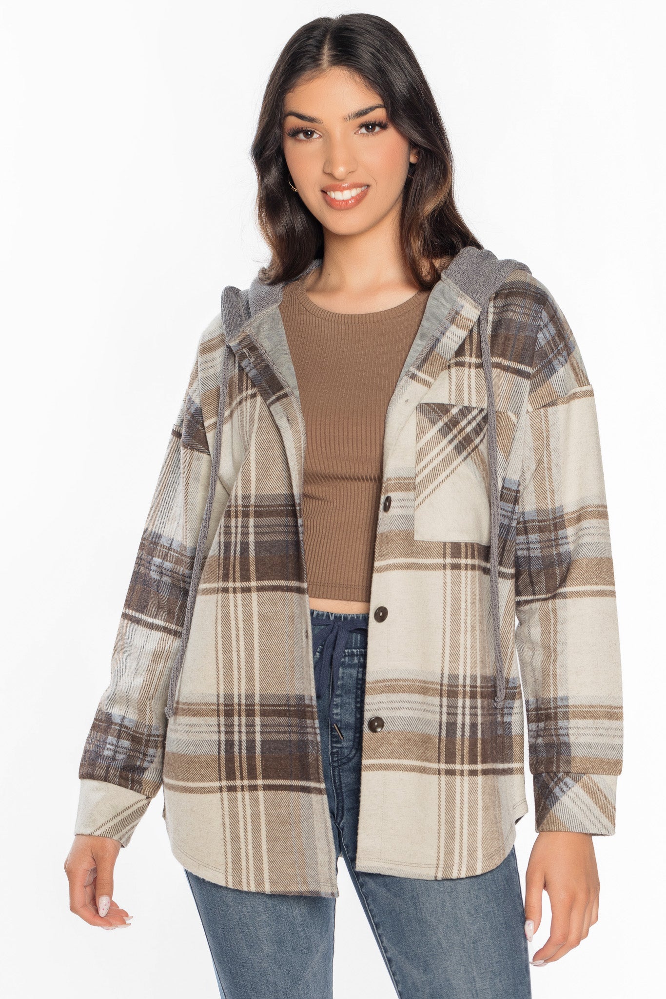Plaid Hacci Hooded Shirt