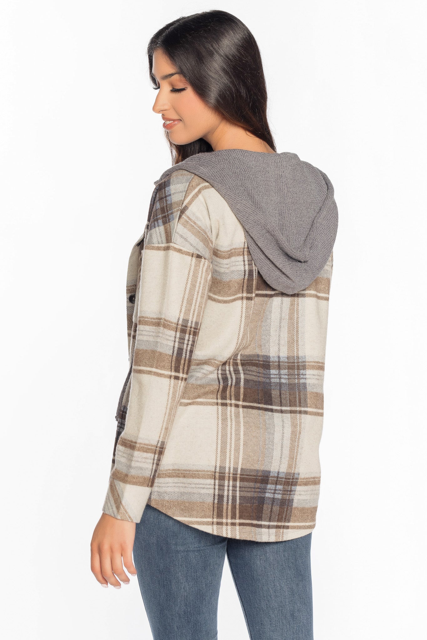 Plaid Hacci Hooded Shirt