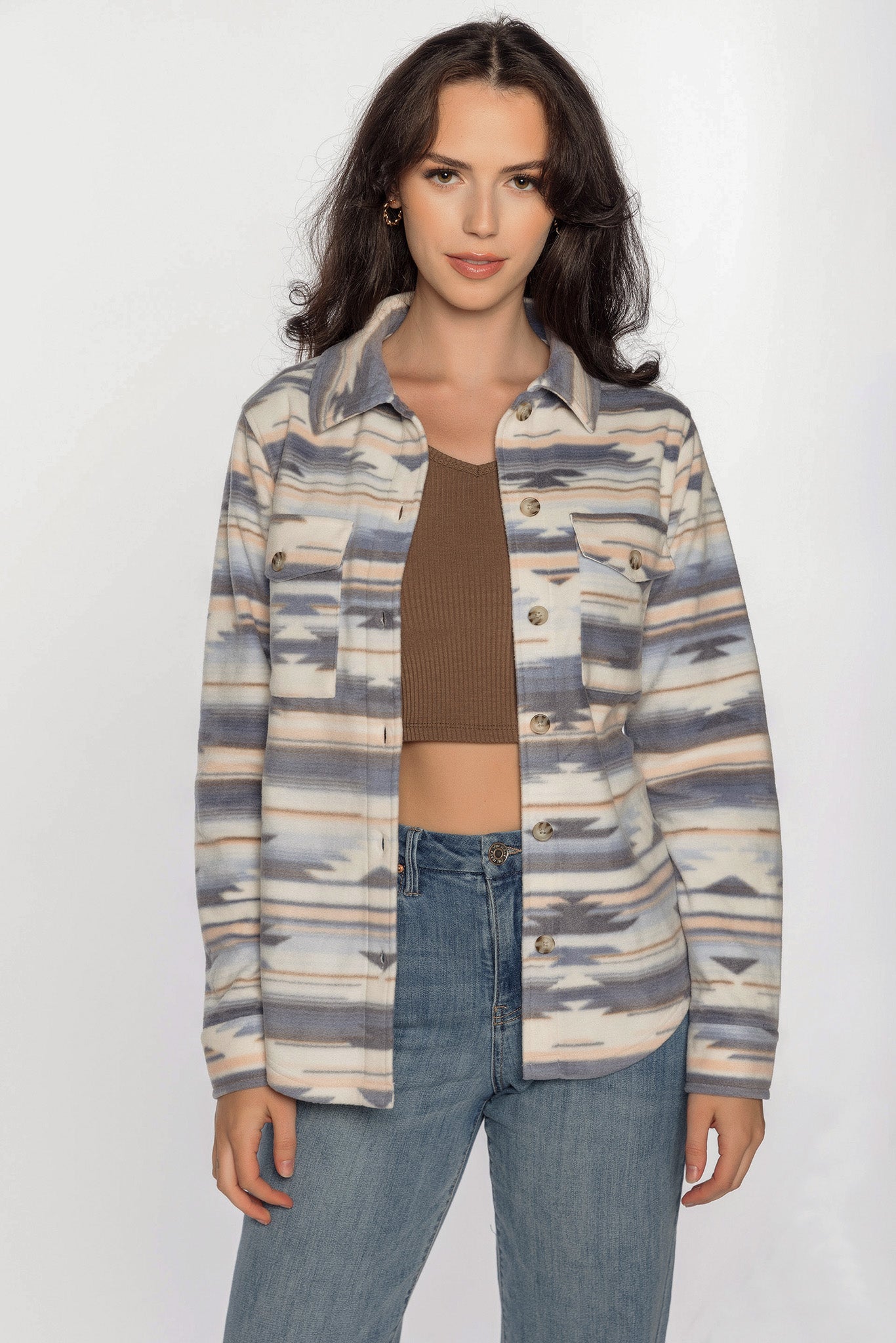 Wallflower Taylor Abstract Polar Fleece Shacket