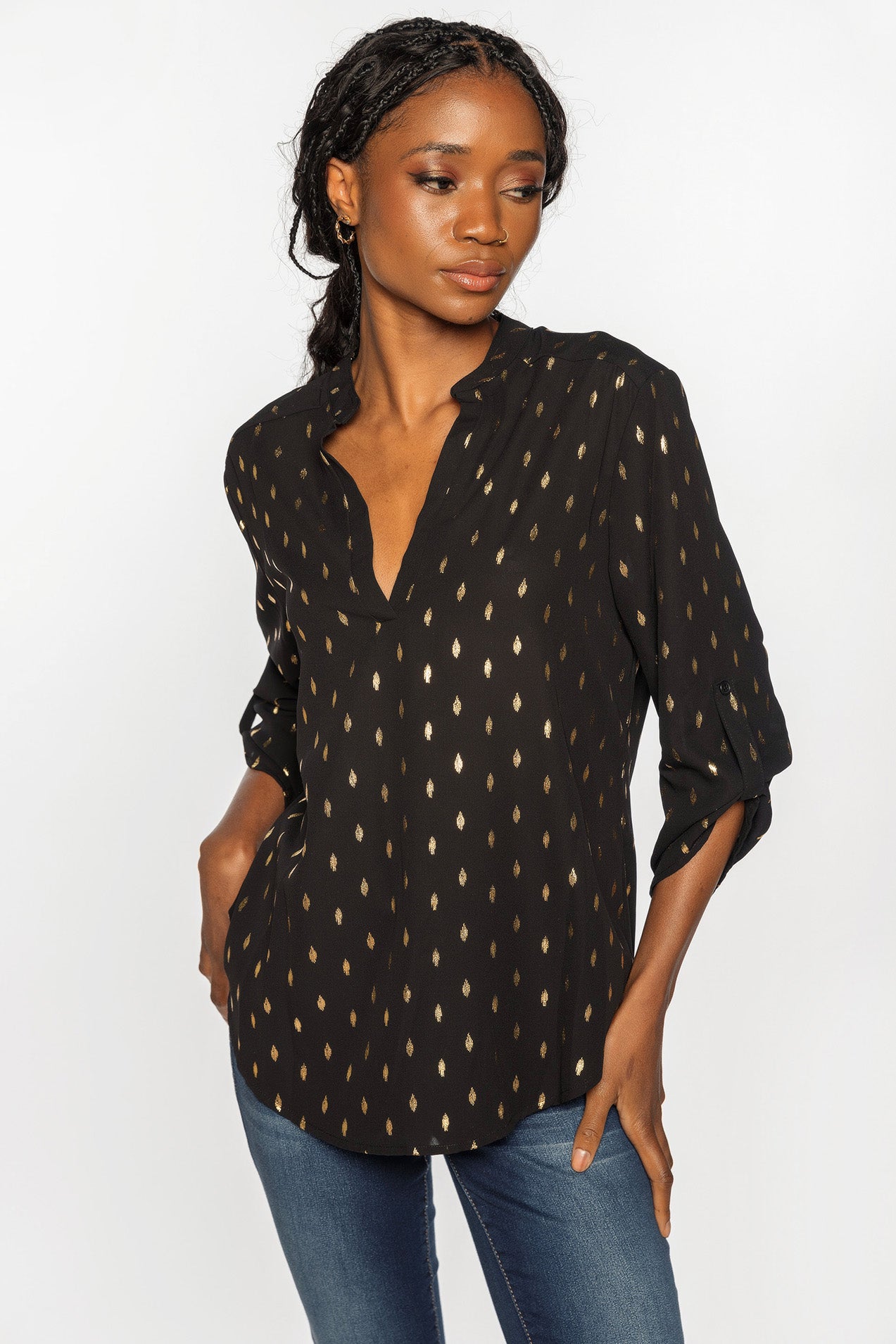 Oval Foil Half-Placket Blouse