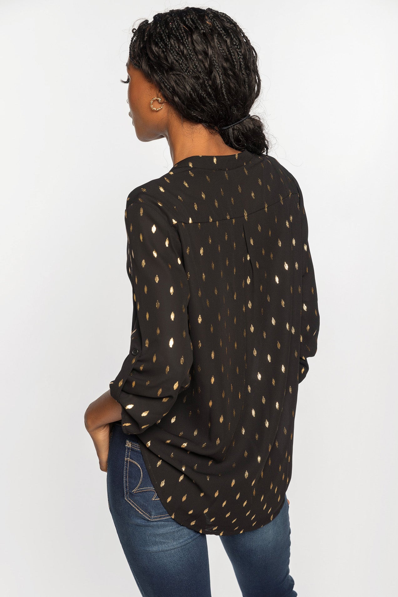 Oval Foil Half-Placket Blouse