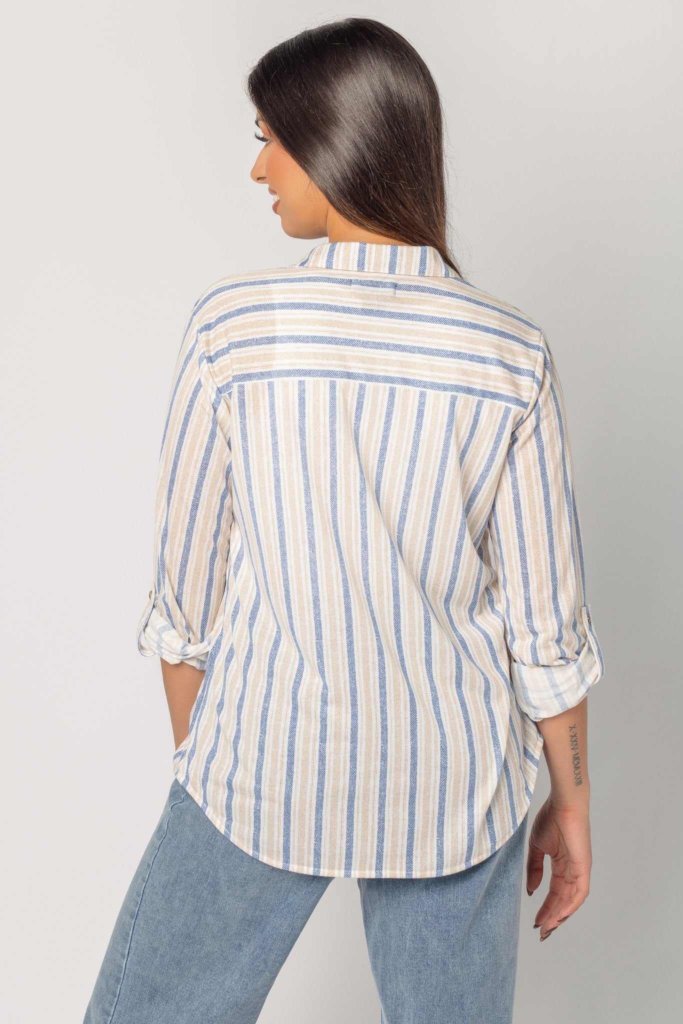 Beige & Blue Stripe Button-Up Shirt