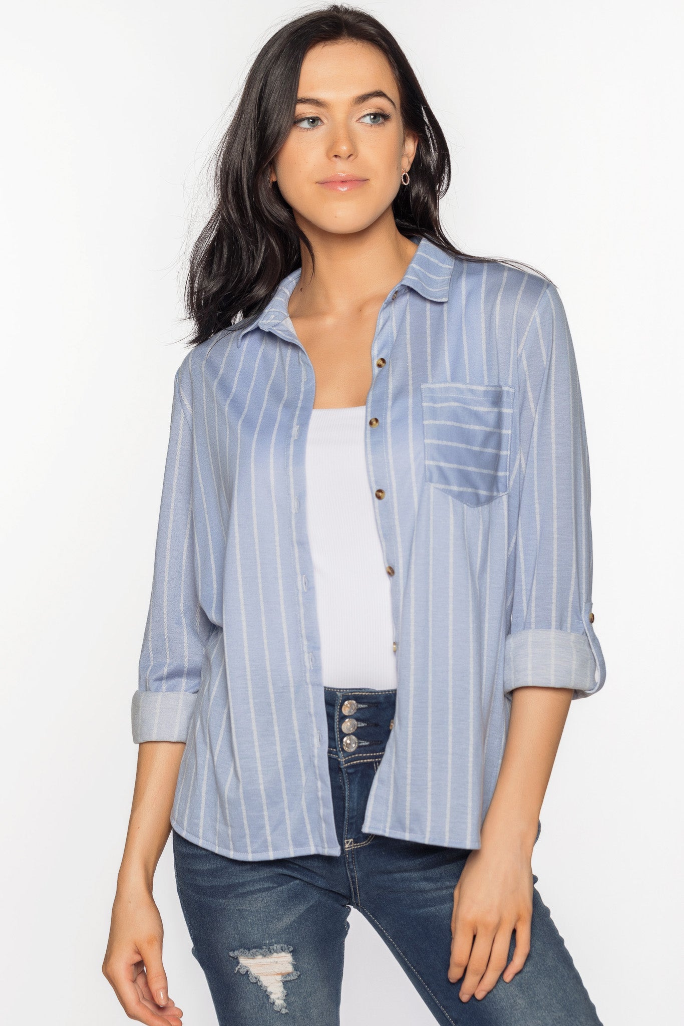 Blue Stripe Button-Up Shirt – Eclipse