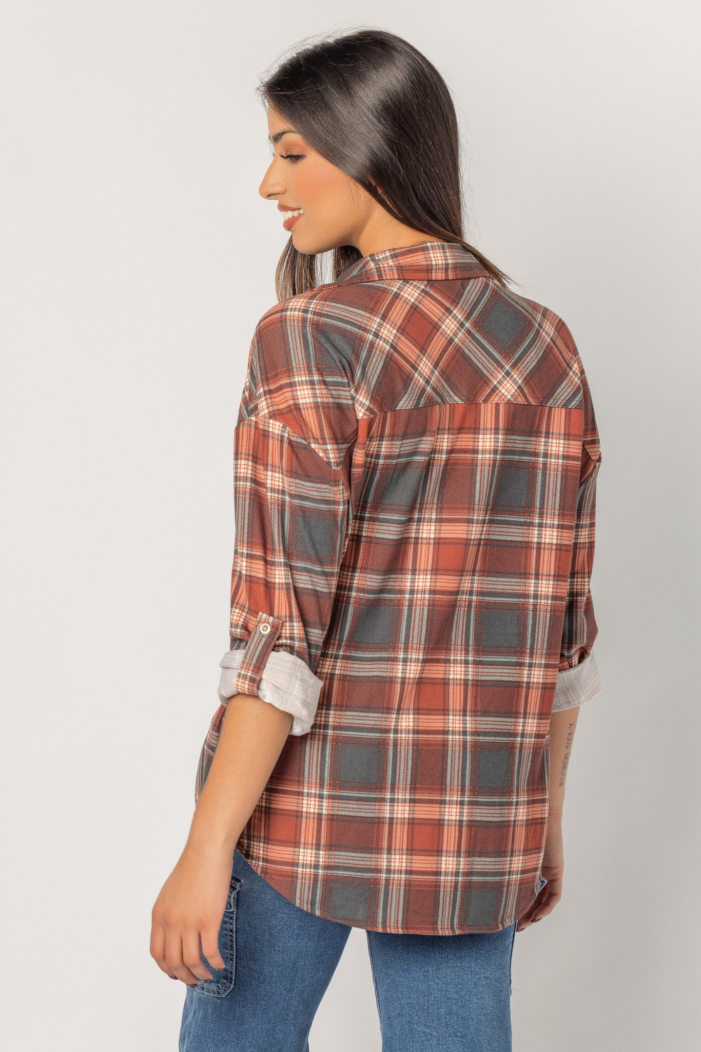 Cozy Plaid Knit Button-Up Shirt