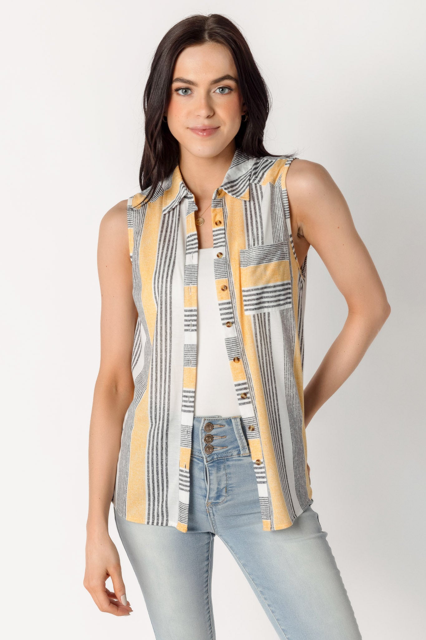 Yellow Stripe Sleeveless Shirt
