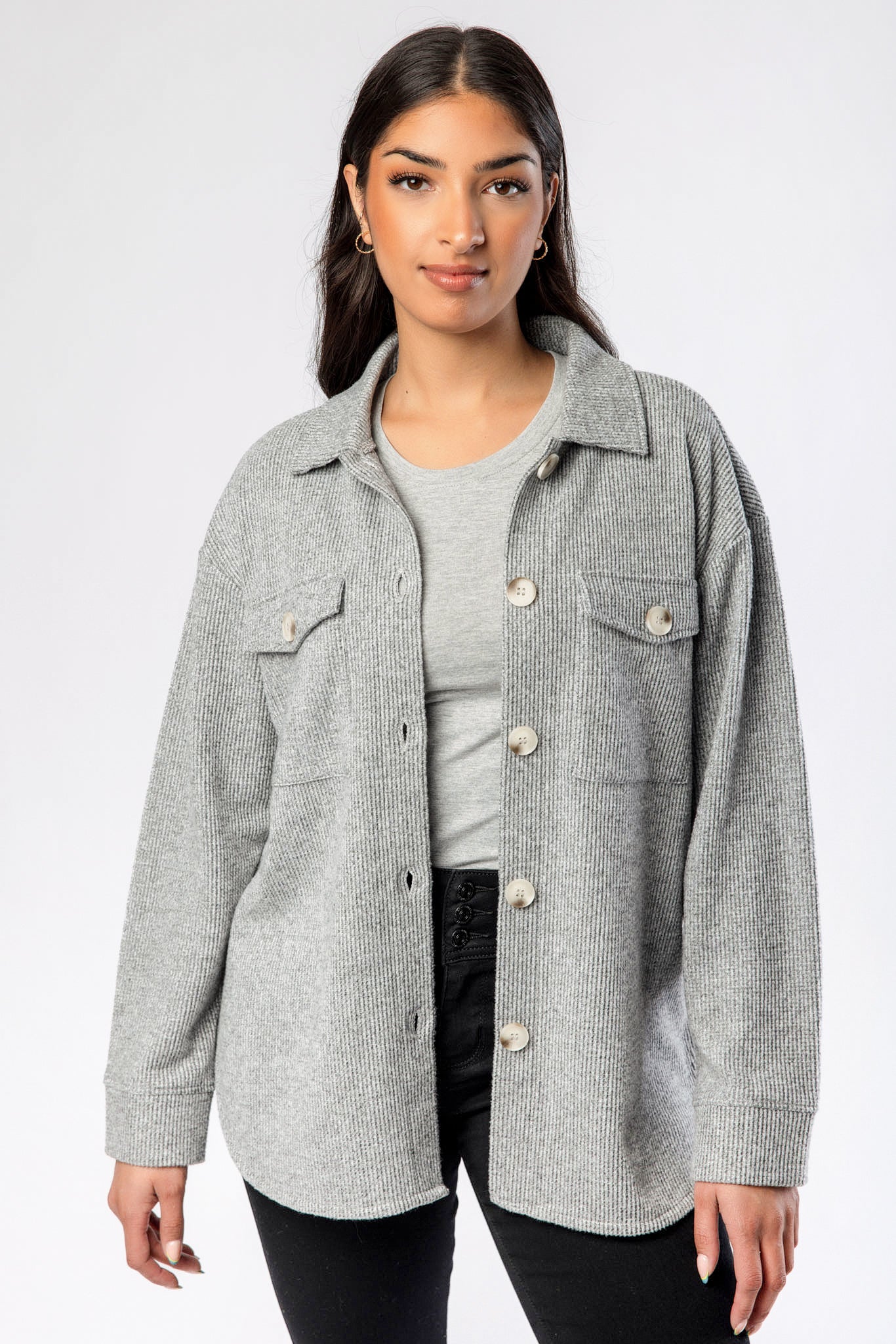 Brushed Waffle Long Sleeve Oversized Shirt