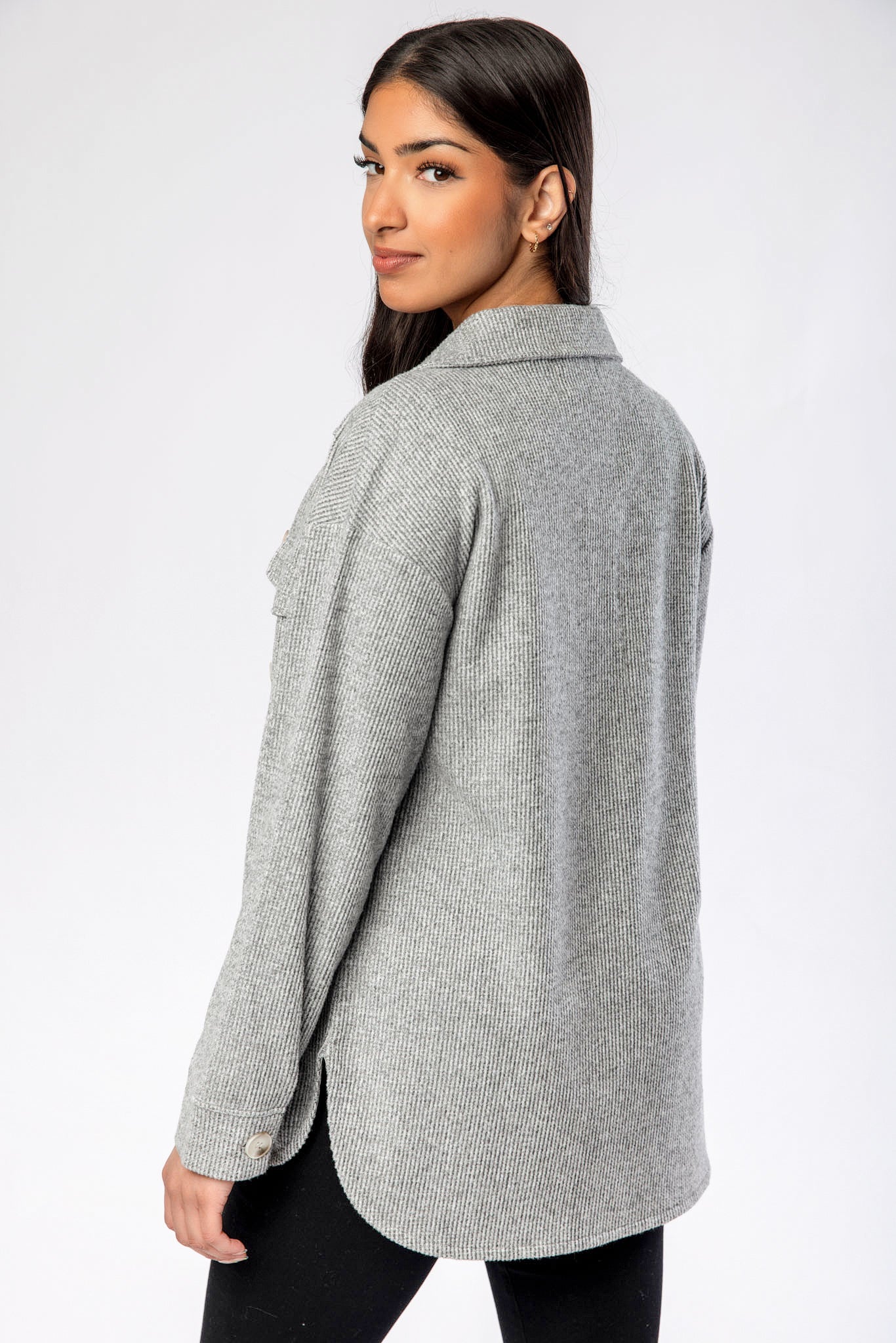 Brushed Waffle Long Sleeve Oversized Shirt
