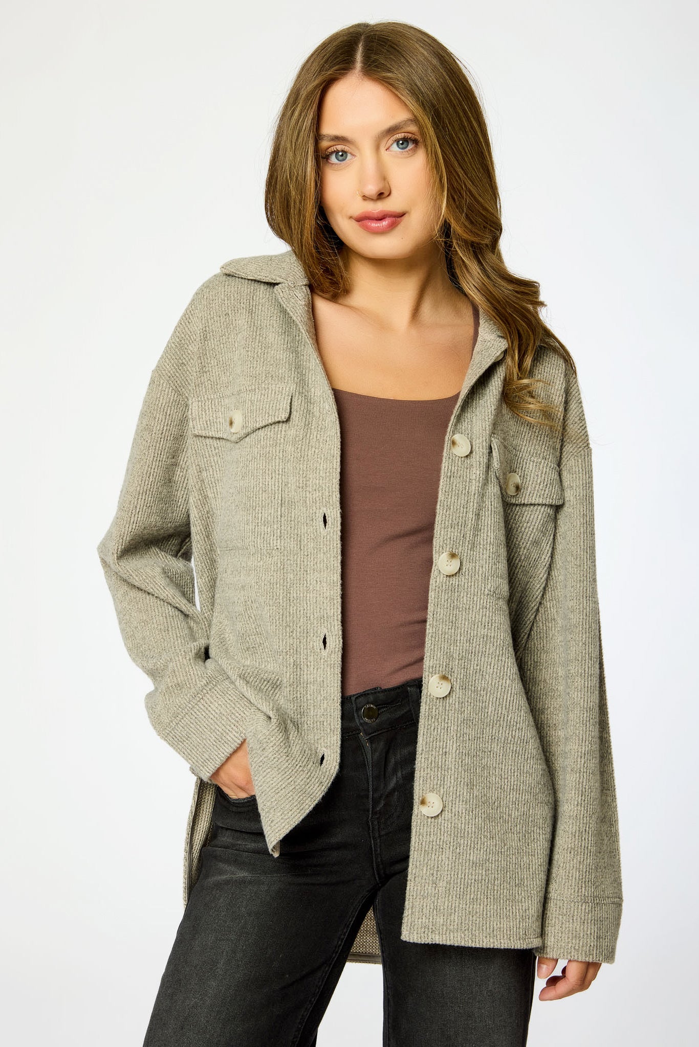 Chemise surdimensionnée à manches longues en tissu gaufré brossé