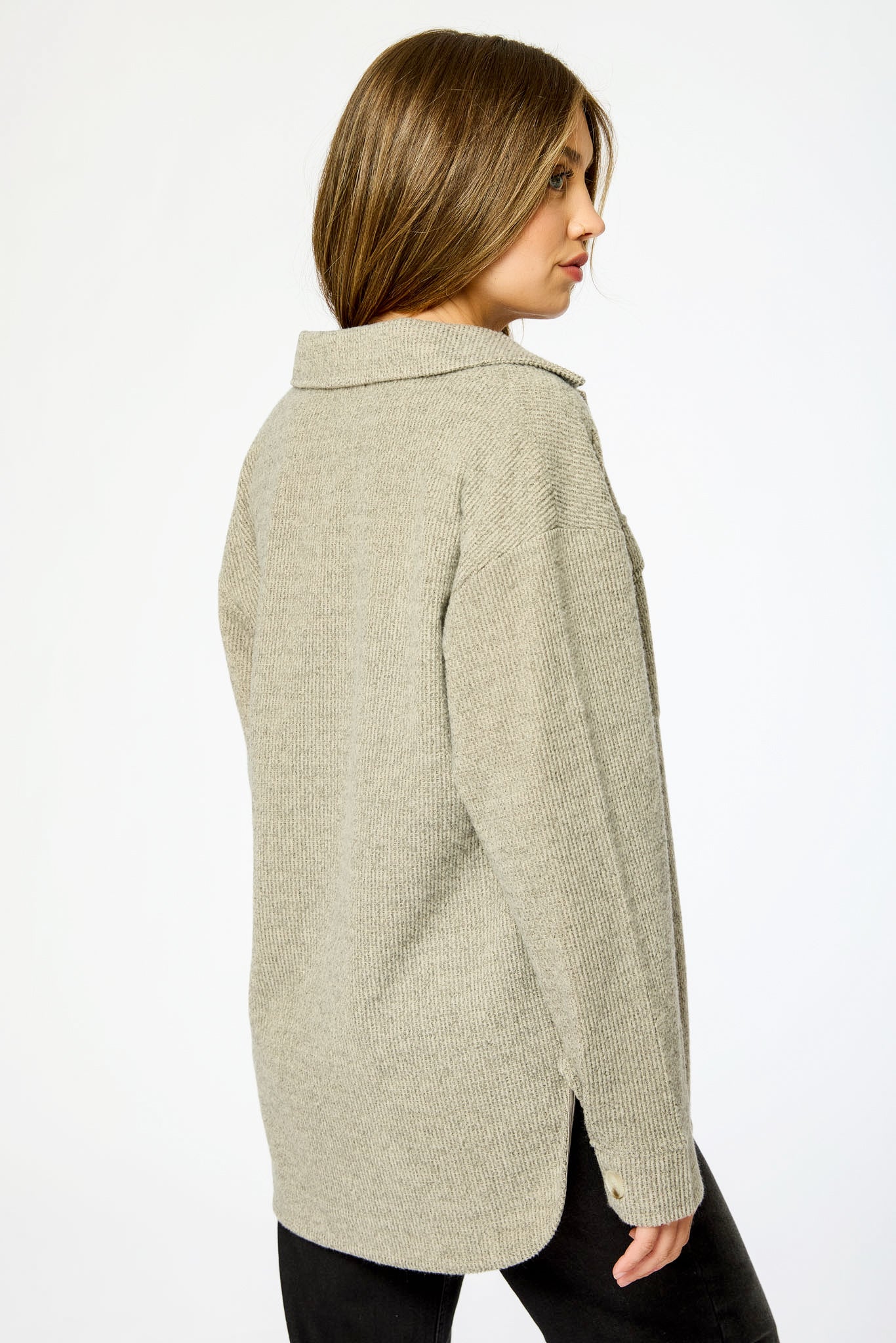 Chemise surdimensionnée à manches longues en tissu gaufré brossé