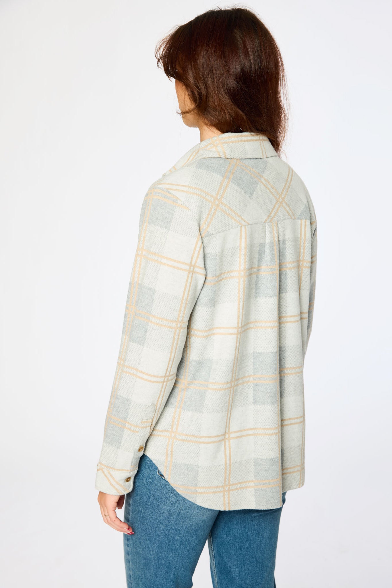 Chemise boutonnée en tricot brossé à carreaux