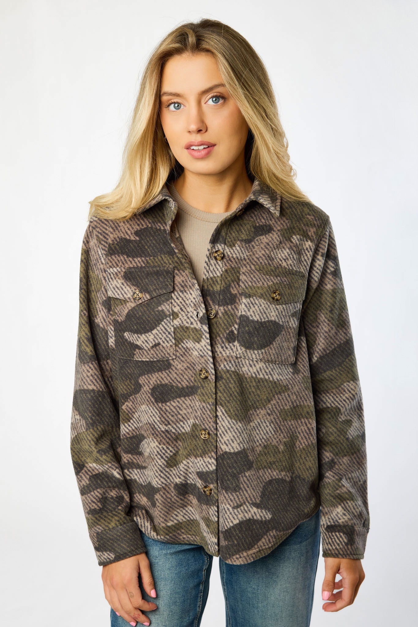 Manteau-chemise masculine en molleton camouflage