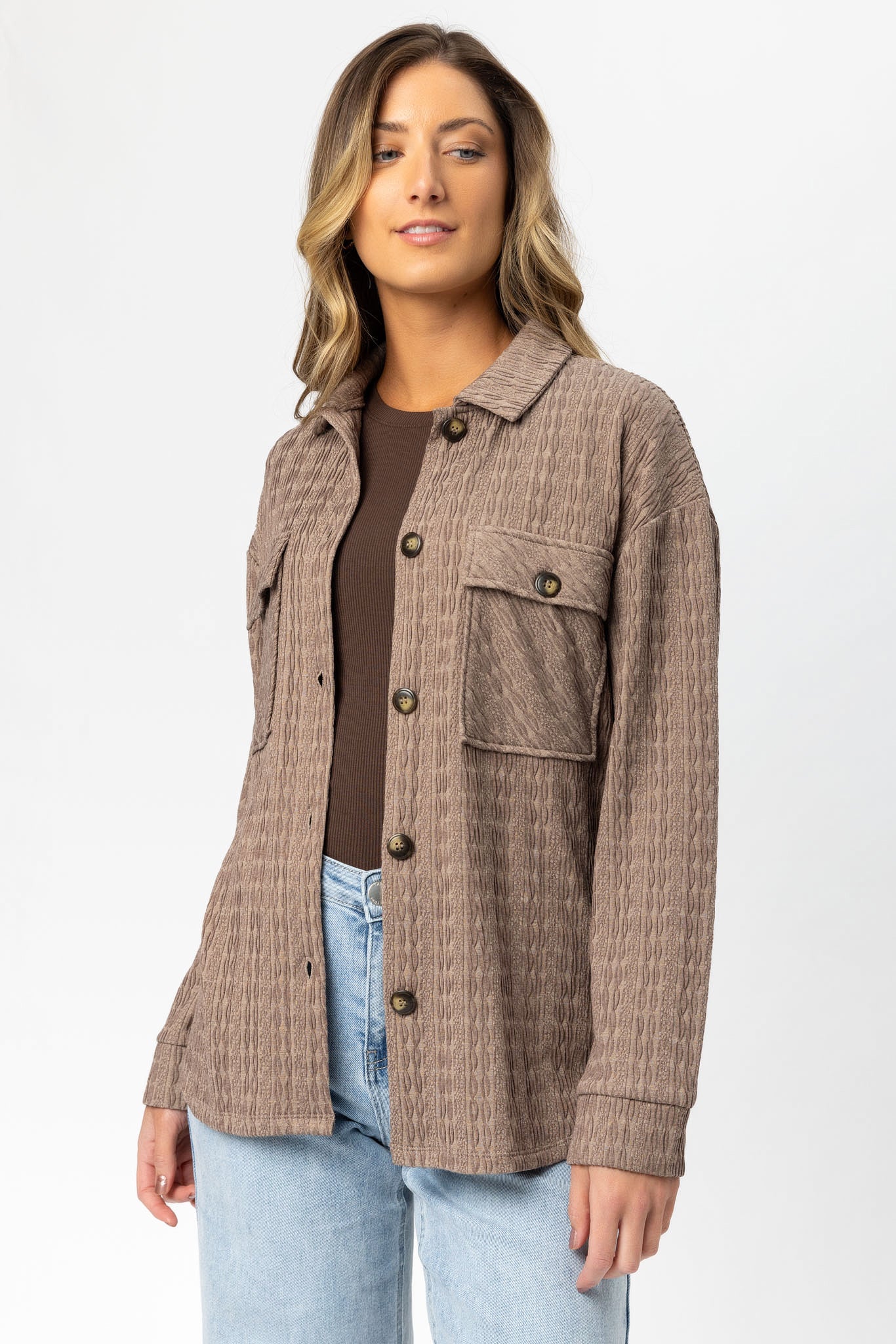 Textured Cable-Knit Button Down Shirt