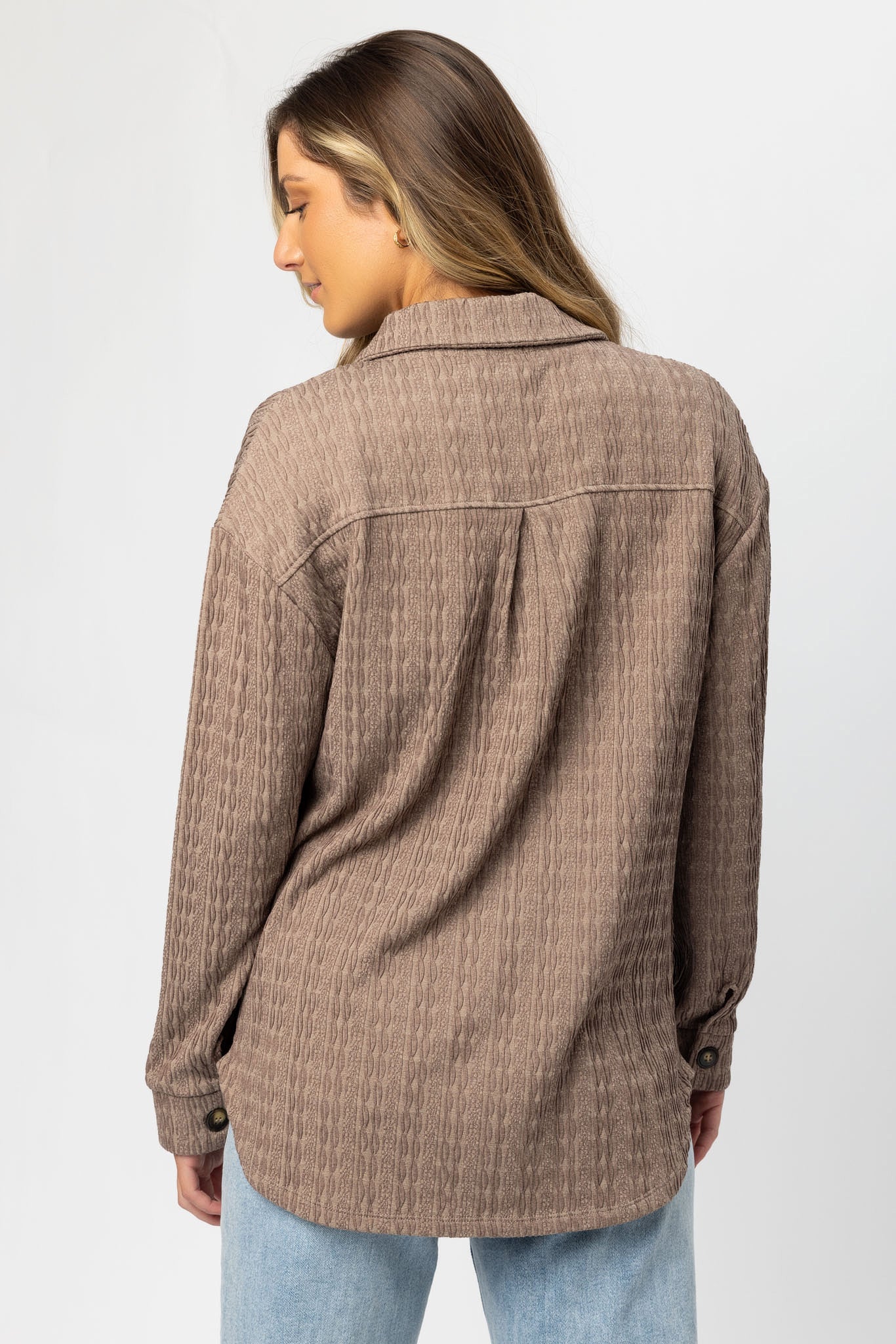 Textured Cable-Knit Button Down Shirt