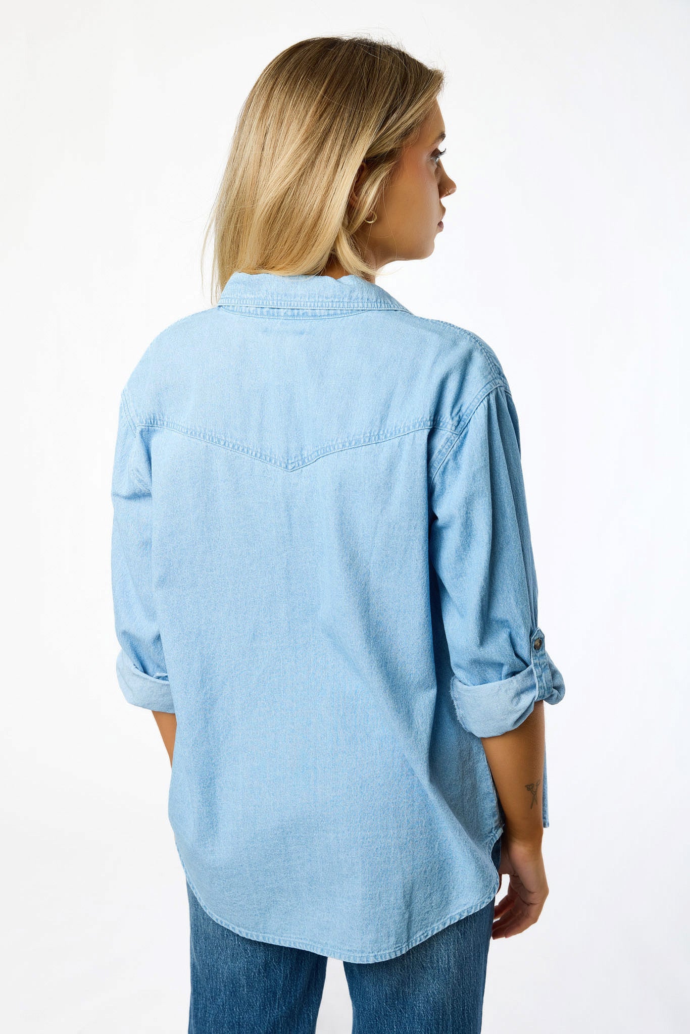 Light Wash Denim Shirt with Roll-up Sleeves