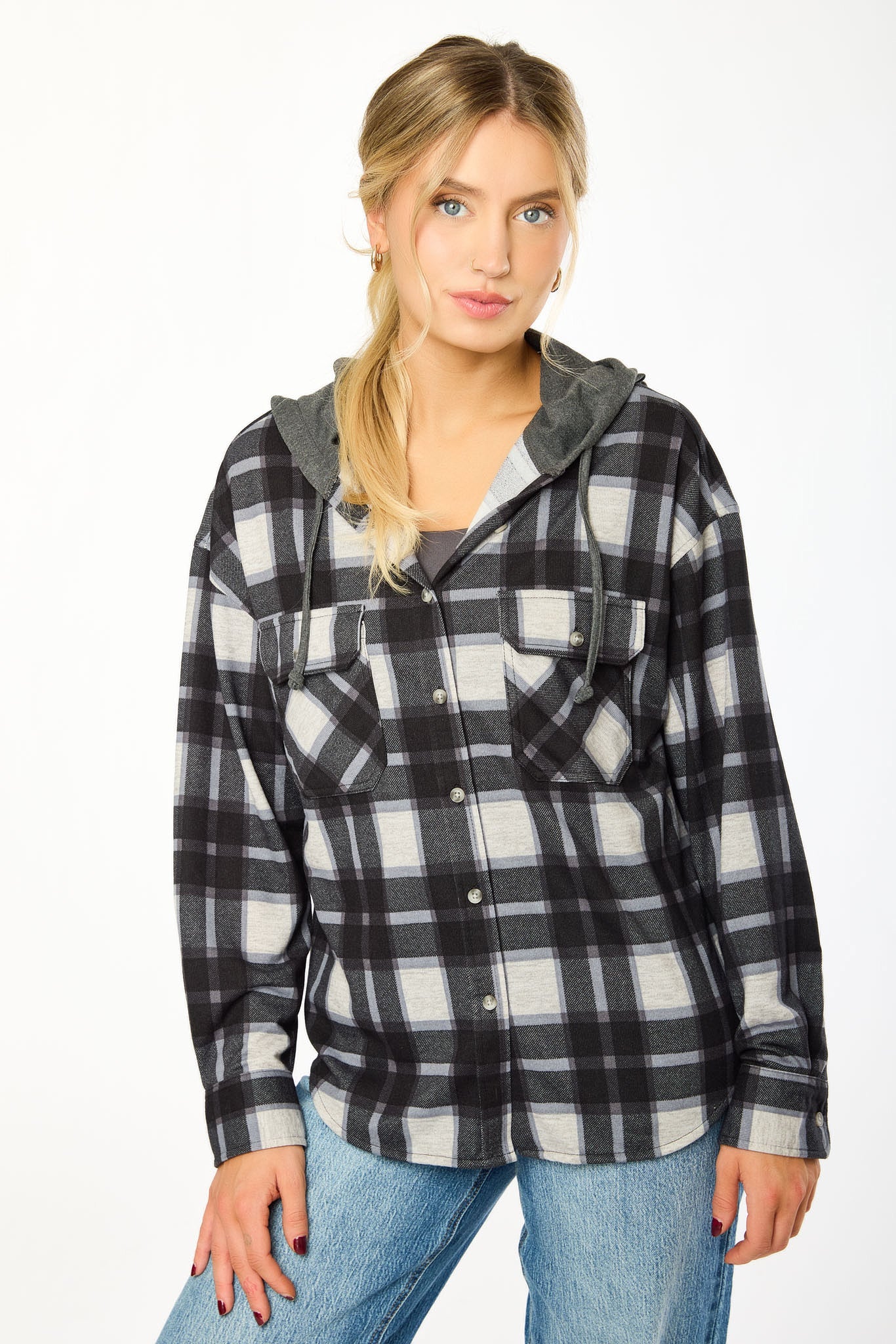 Plaid Oversized Hooded Shirt