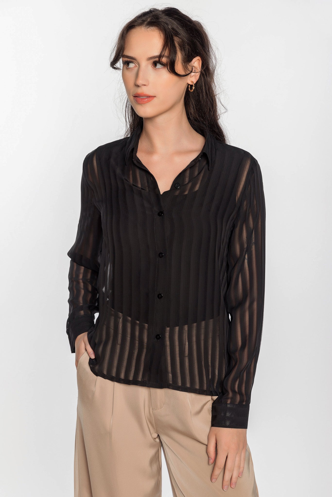 Shadow Stripe Long Sleeve Blouse