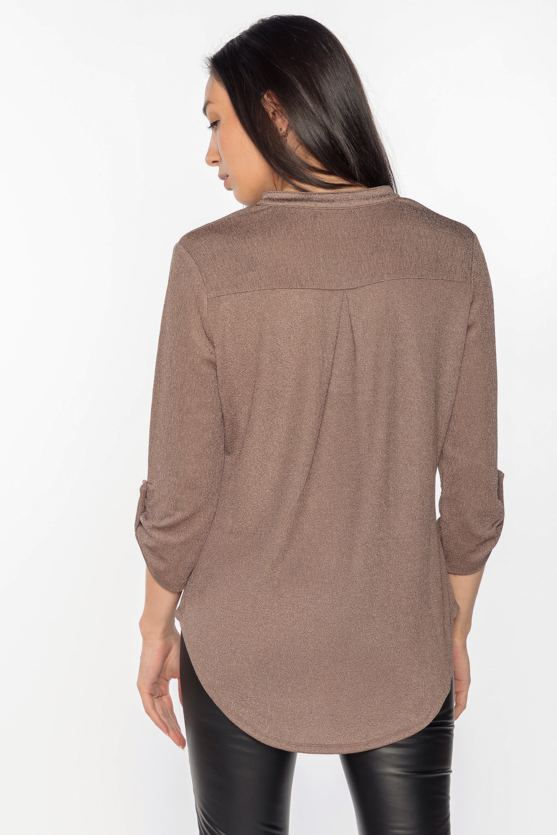 Textured Knit Half-Placket Blouse