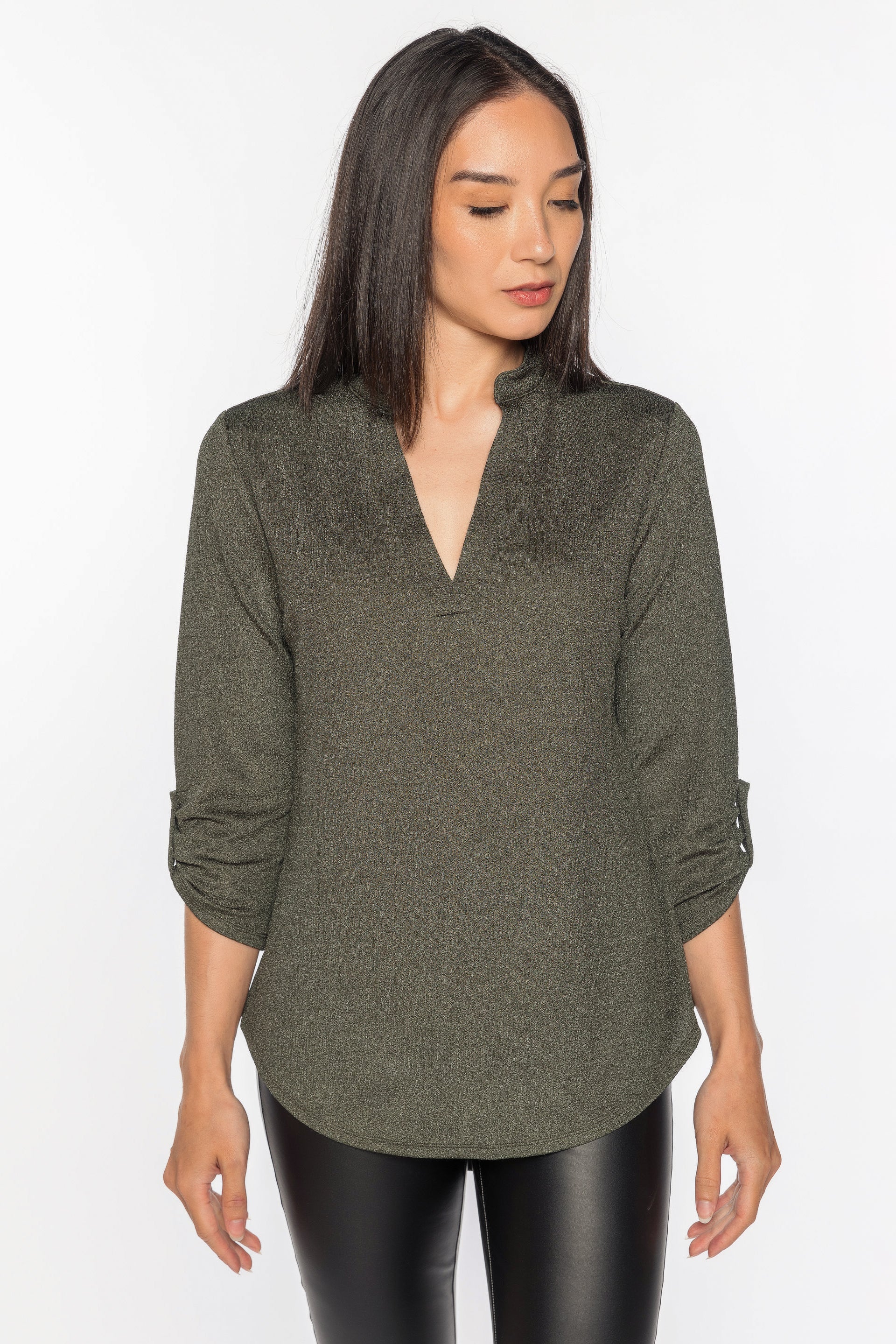 Textured Knit Half-Placket Blouse