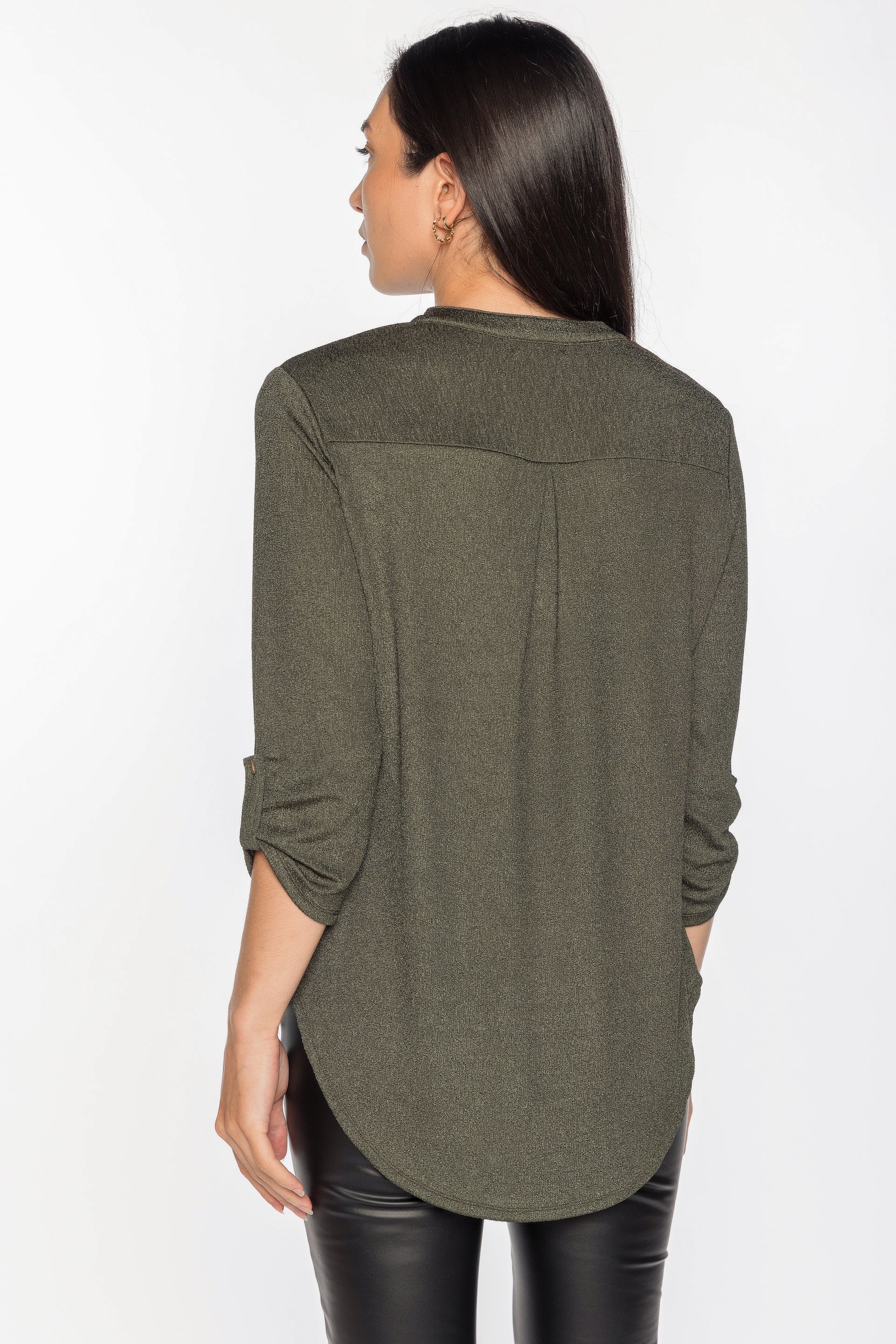 Textured Knit Half-Placket Blouse