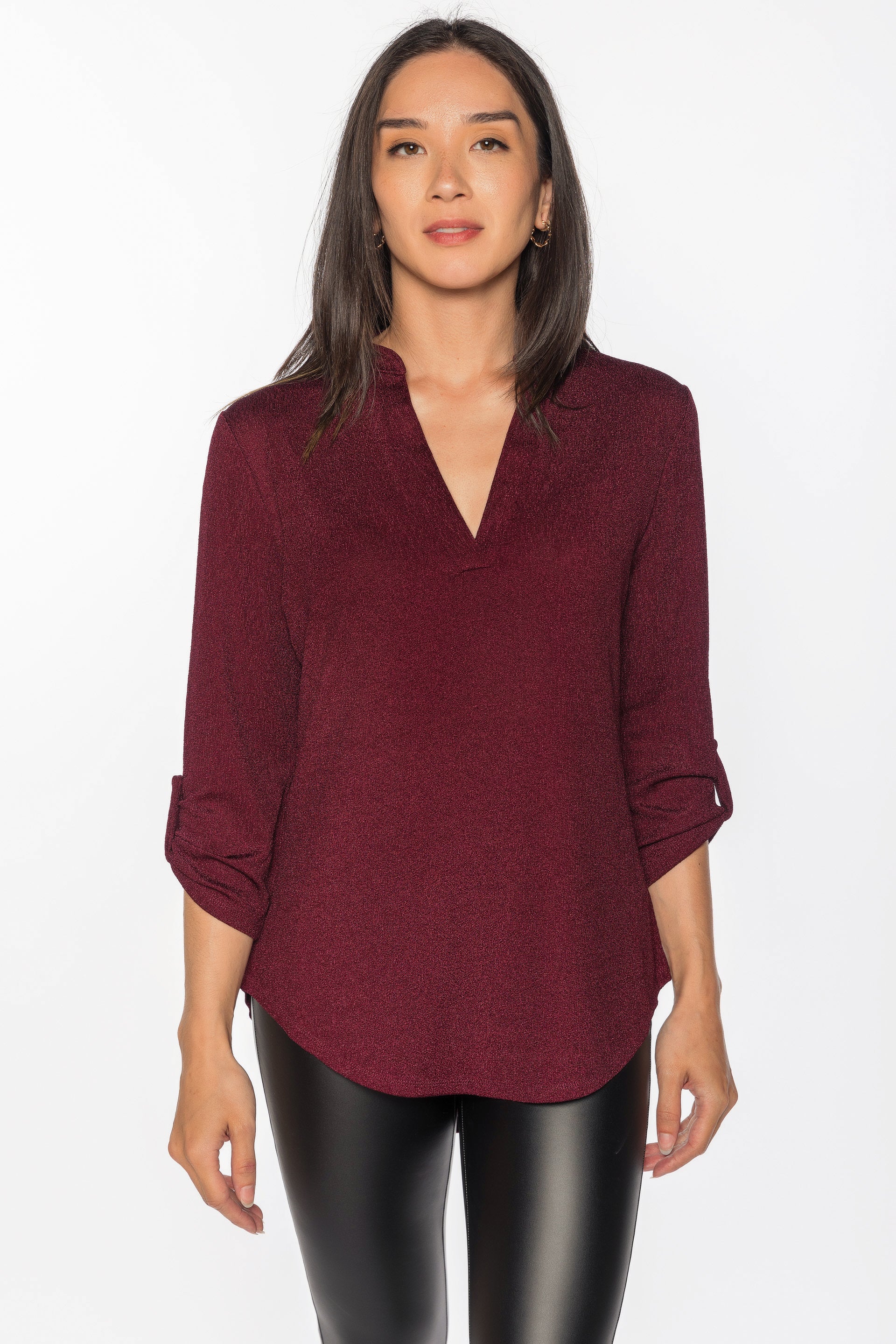 Textured Knit Half-Placket Blouse