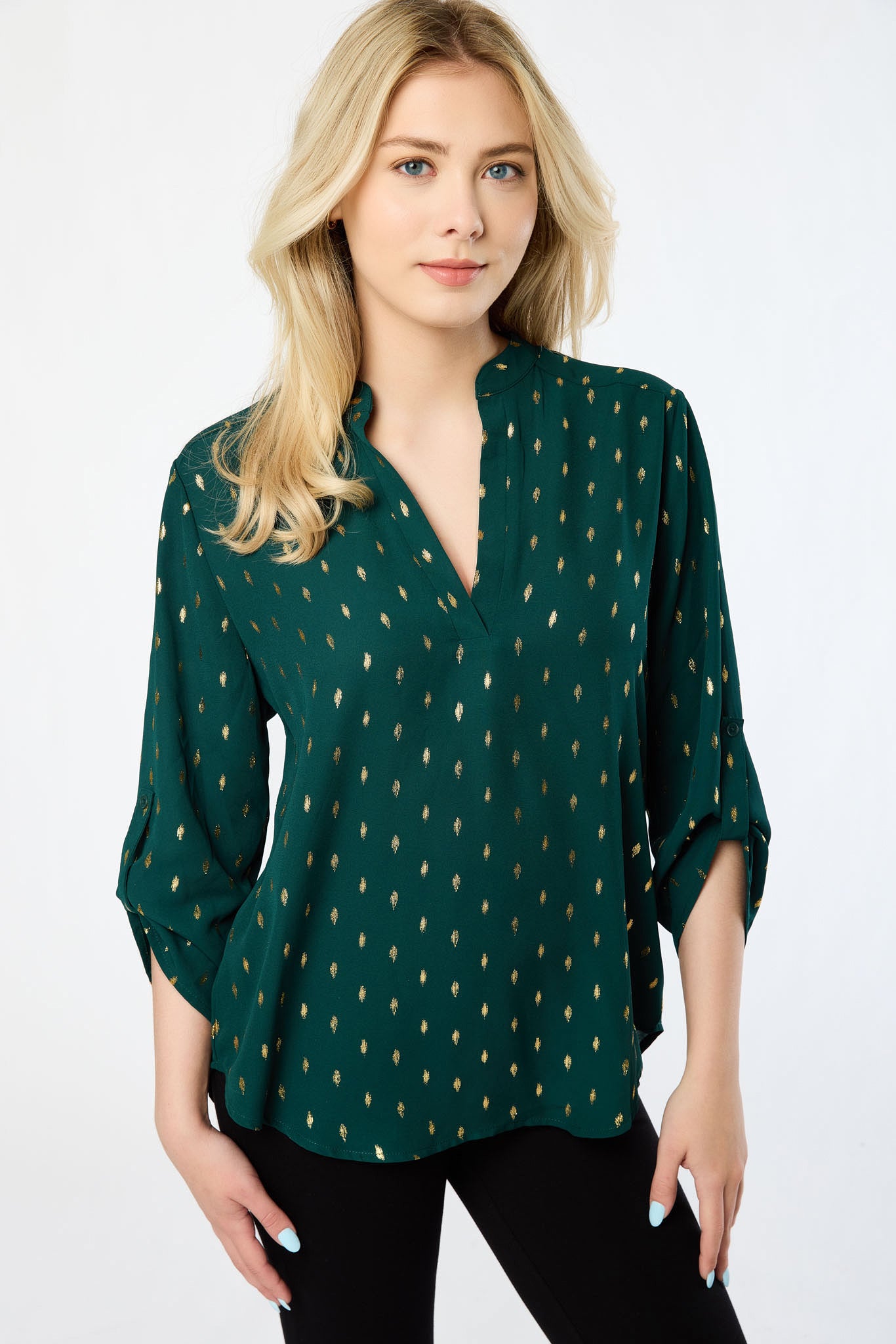 Chemise retroussé à pois métallisés