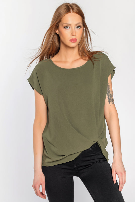 Blouse manches courtes à ourlet noué