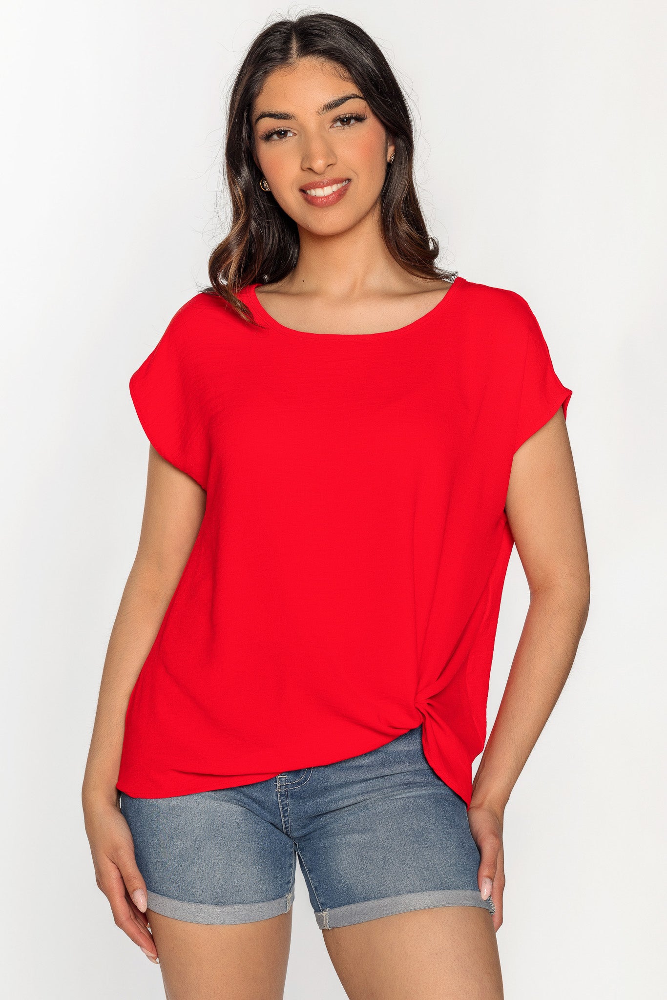 Blouse manches courtes à ourlet noué